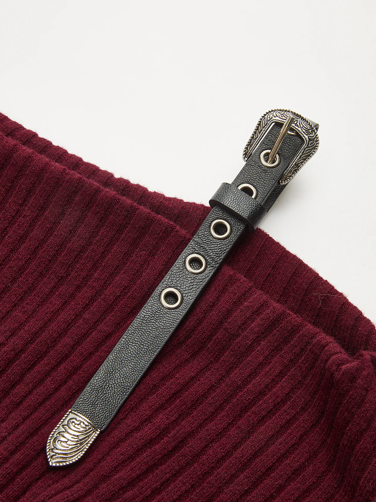 Belt Strap Detail Asymmetric Rib-Knit Top - Wholesalesil