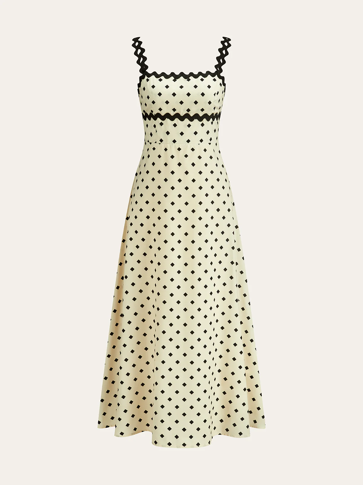 Polka Dot Midi Dress with Scalloped Straps - Wholesalesil
