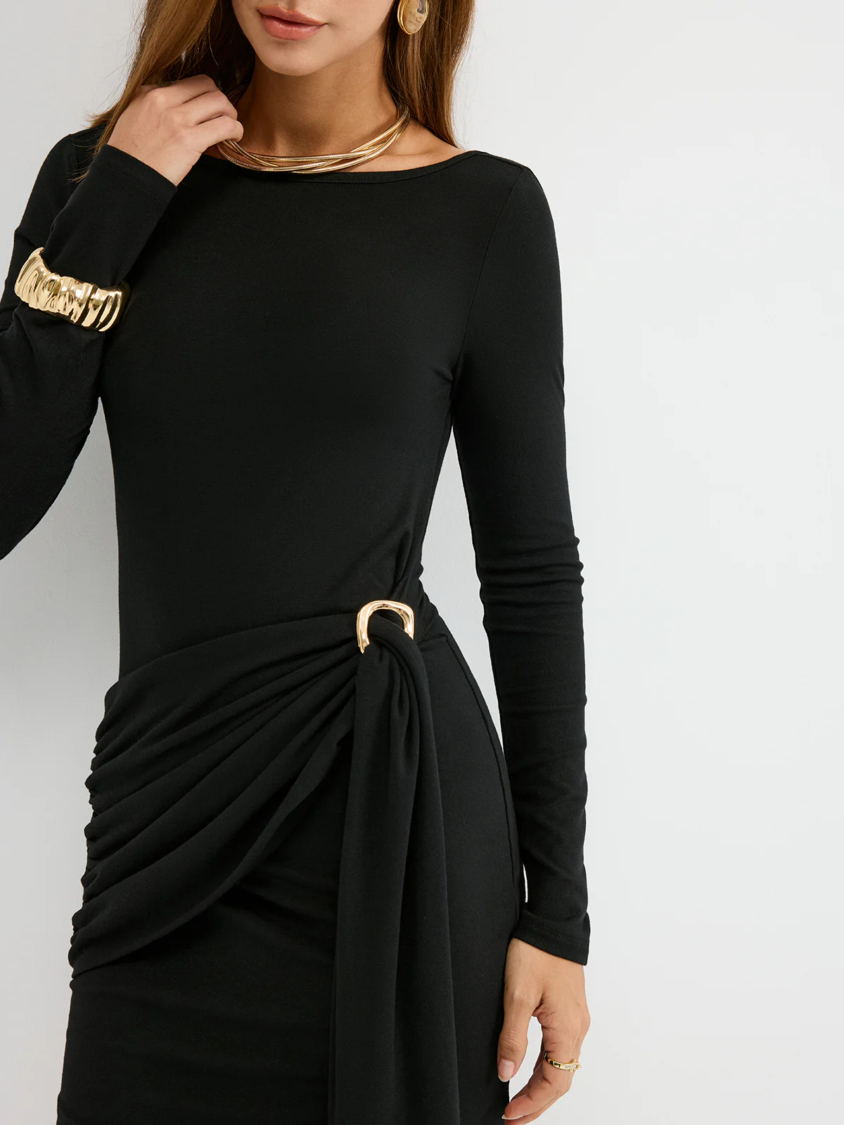 Metal Buckle Ruched Backless Mini Dress - Wholesalesil