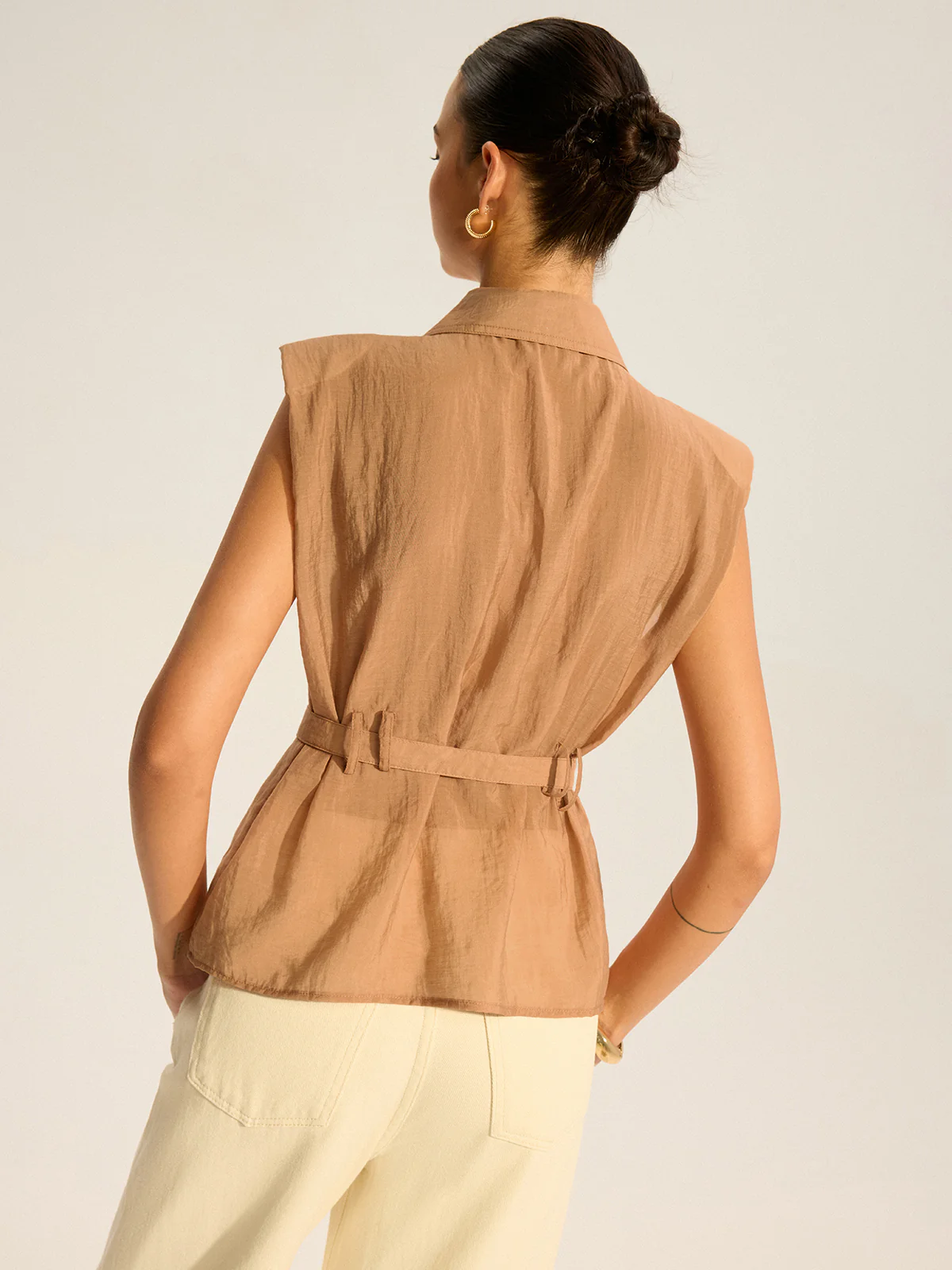 Belted Sleeveless Blouse - Wholesalesil