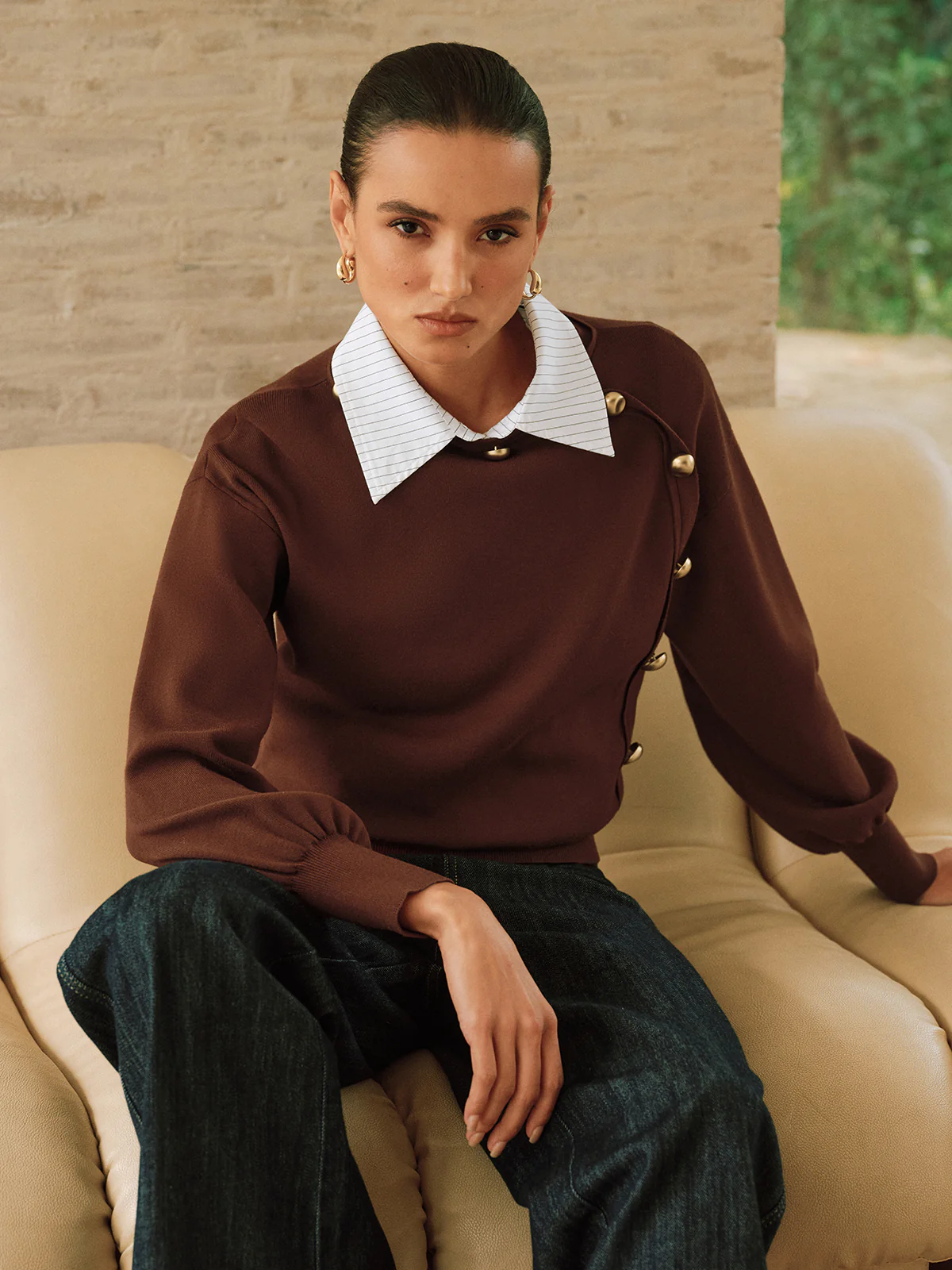 Asymmetric Metal Detail Sweater - Wholesalesil