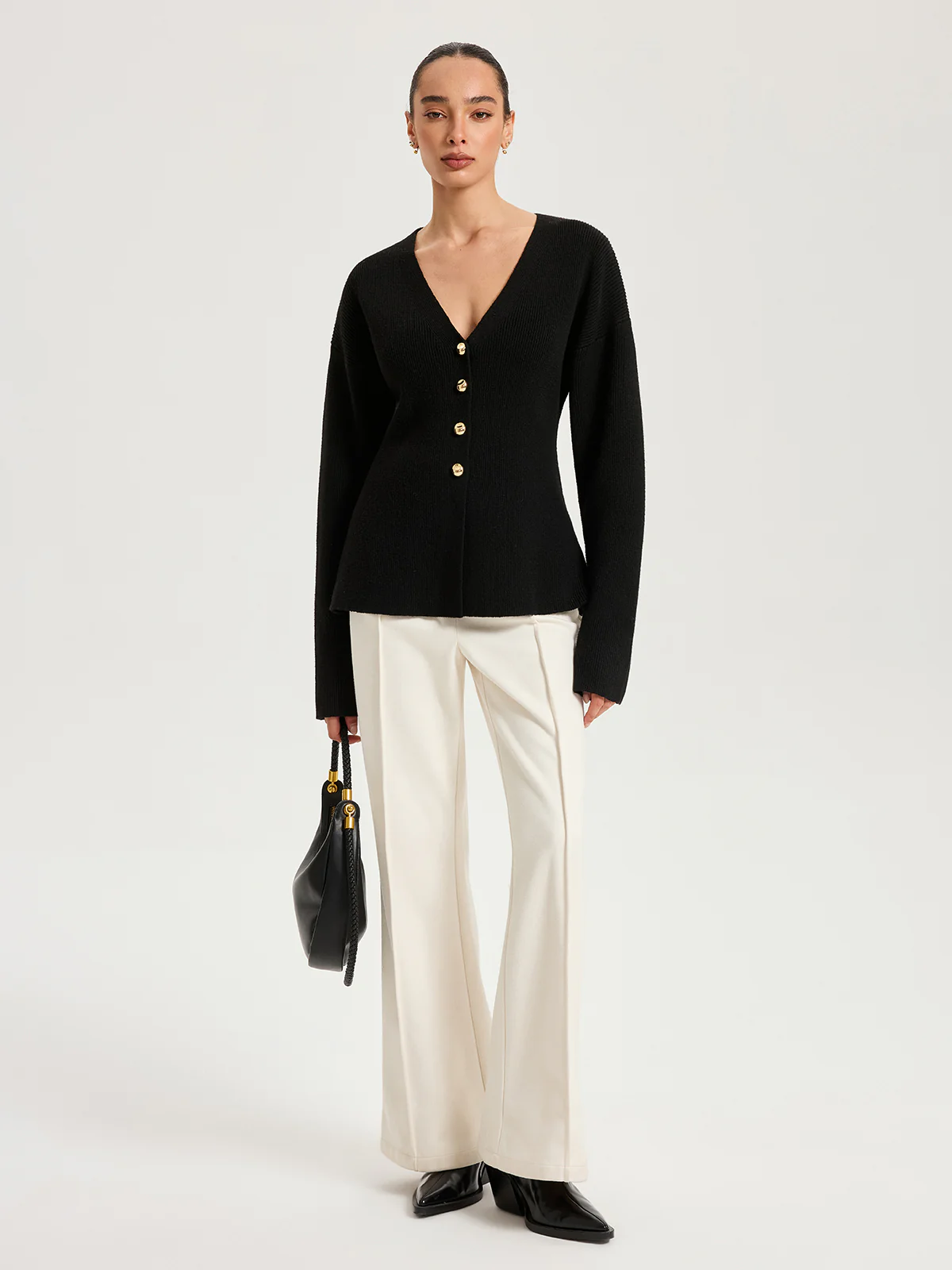 Wool-Blend V-Neck Button Cardigan - Wholesalesil