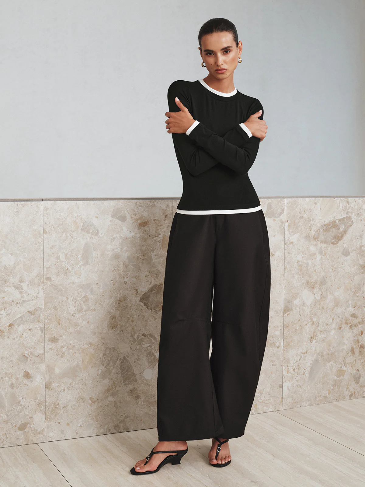 Contrast Trim Long Sleeve T-Shirt - Wholesalesil