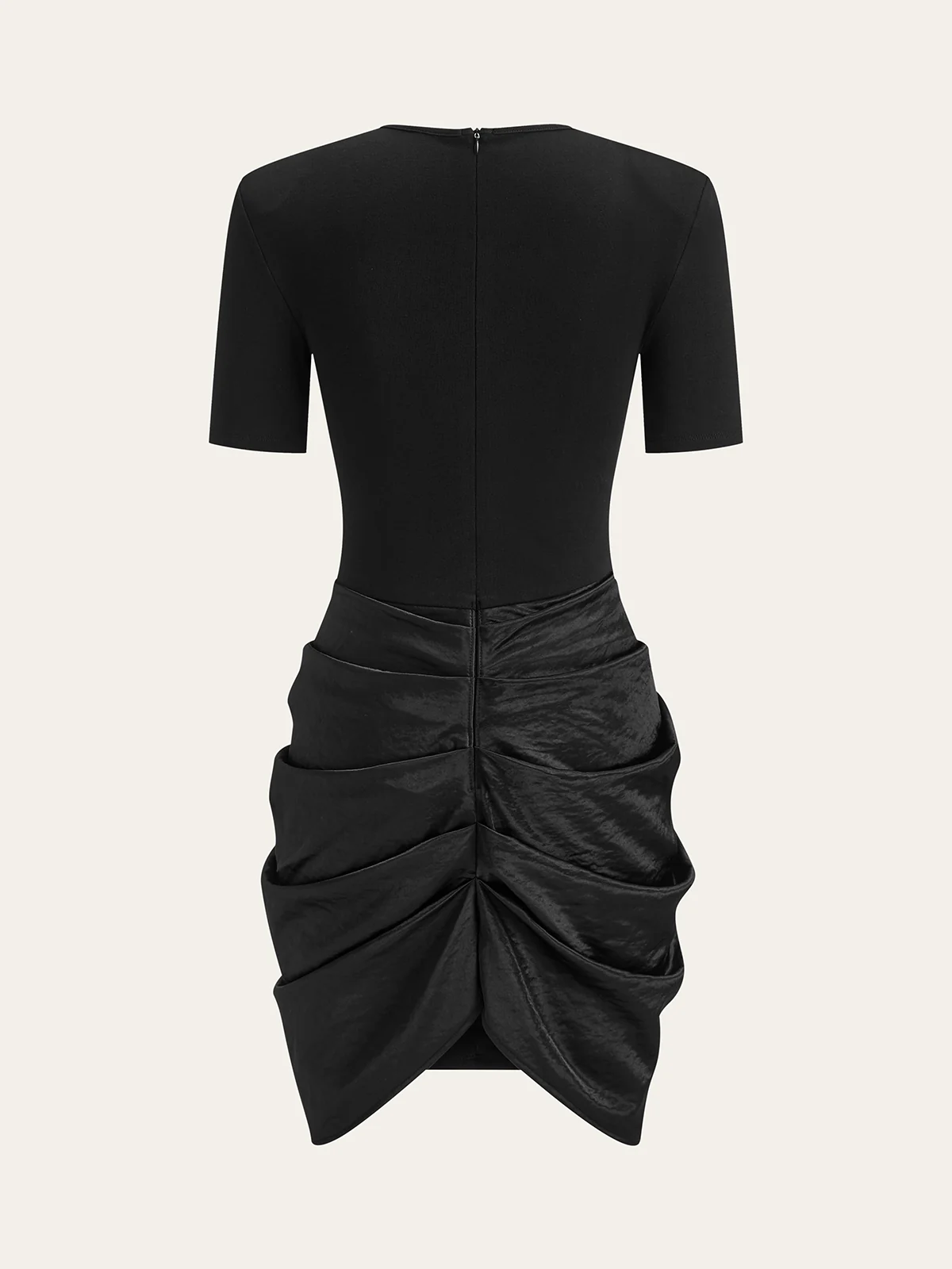 Short Sleeve Ruched Metal Buckle Dress - Wholesalesil