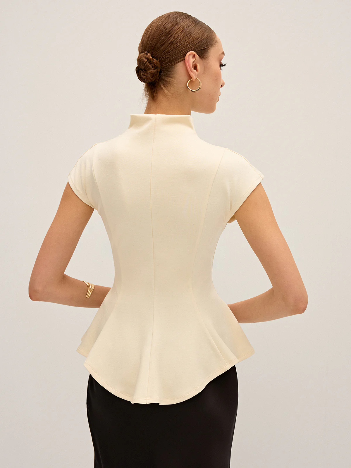 Mock Neck Cap Sleeve Peplum Top - Wholesalesil