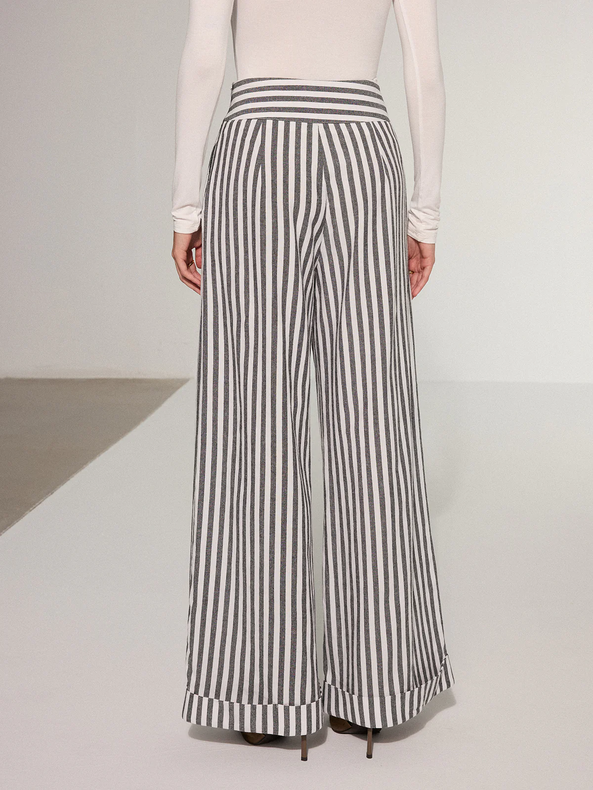 Striped Cotton Wide-Leg Pants - Wholesalesil