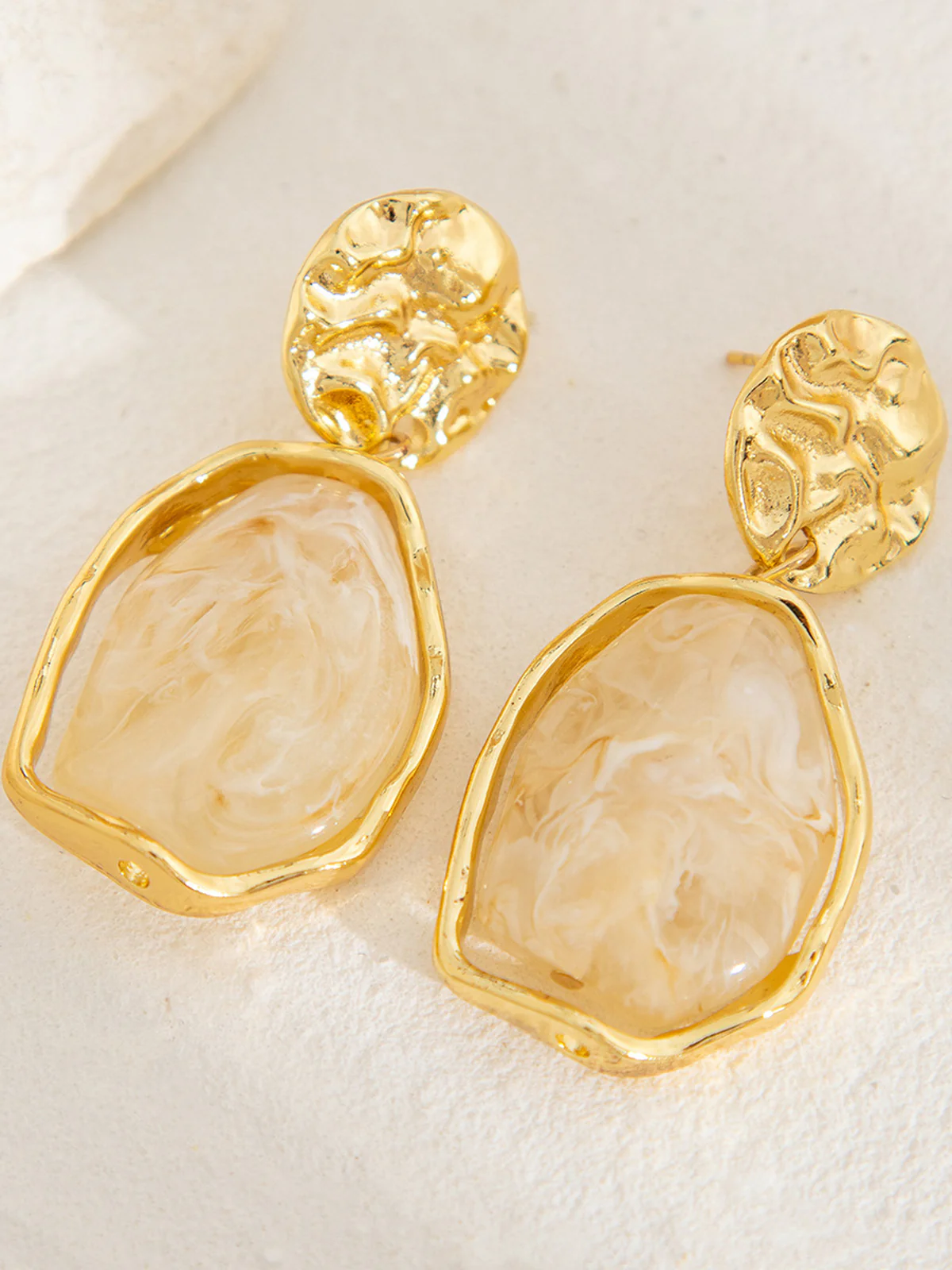 Golden Irregular Stone Earrings - Wholesalesil
