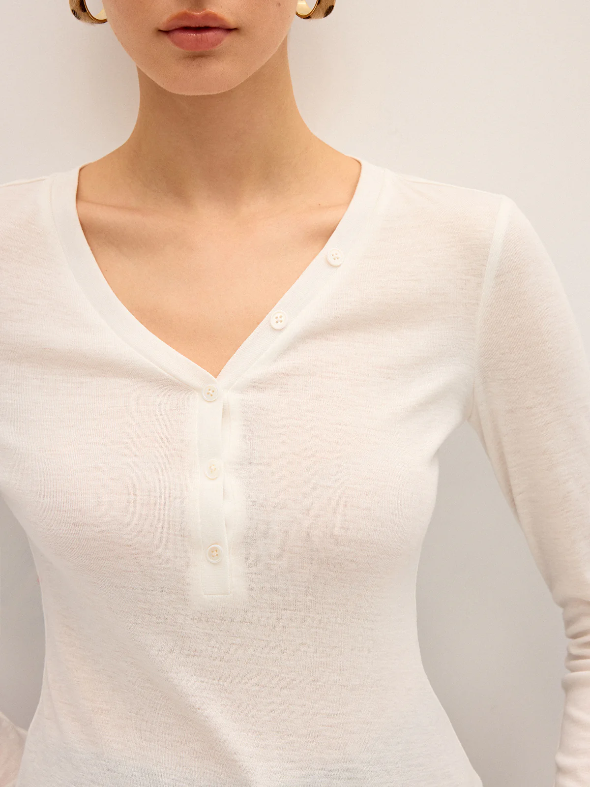Long Sleeve V-Neck Button T-Shirt - Wholesalesil
