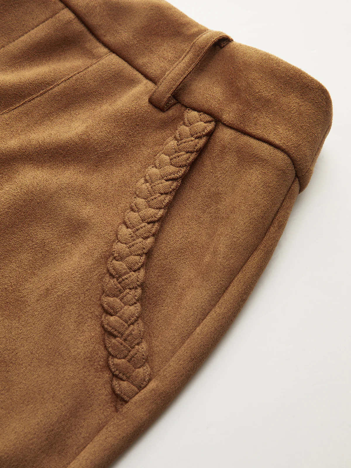 Braided Detail Mid-Waist Suede Effect Pants - Wholesalesil