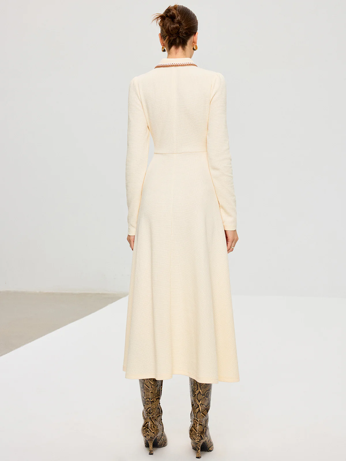 Contrast Trim Collared Midi Dress - Wholesalesil