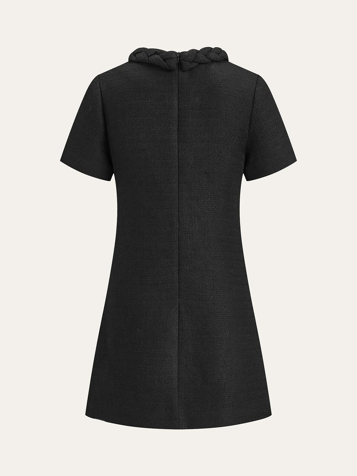 Tweed Braided Rope Collar Short Sleeve Dress - Wholesalesil