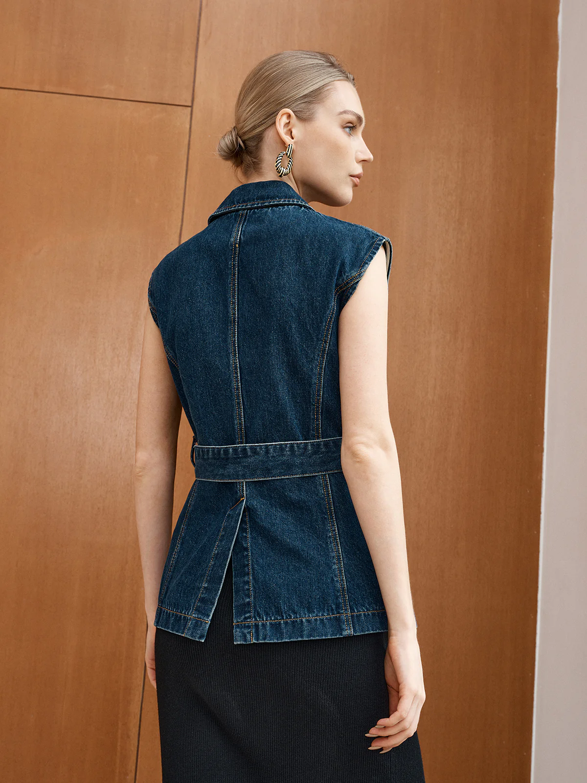 Denim Belted Blazer Vest - Wholesalesil