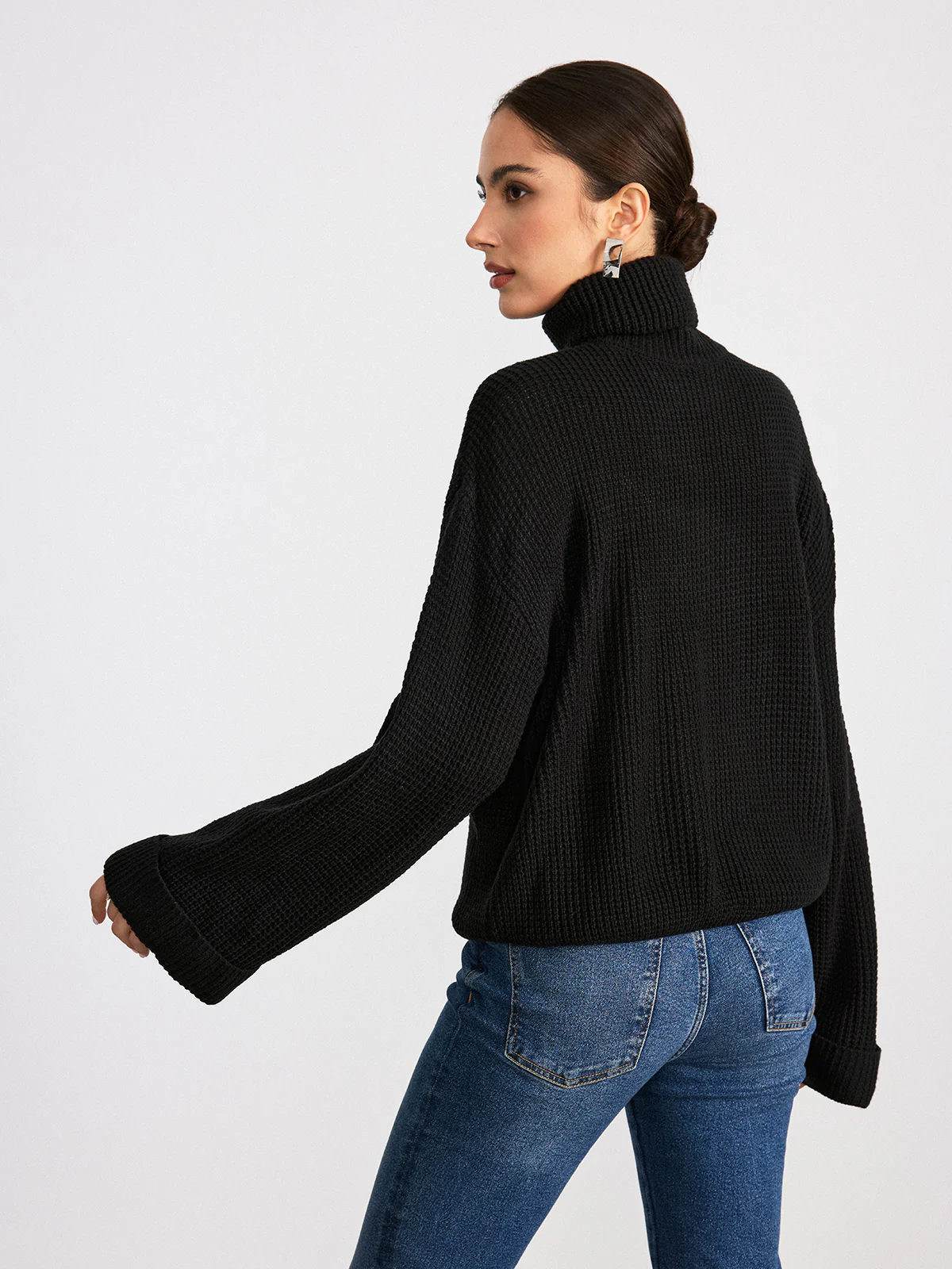 Turtleneck Waffle-Knit Long Sleeve Sweater - Wholesalesil