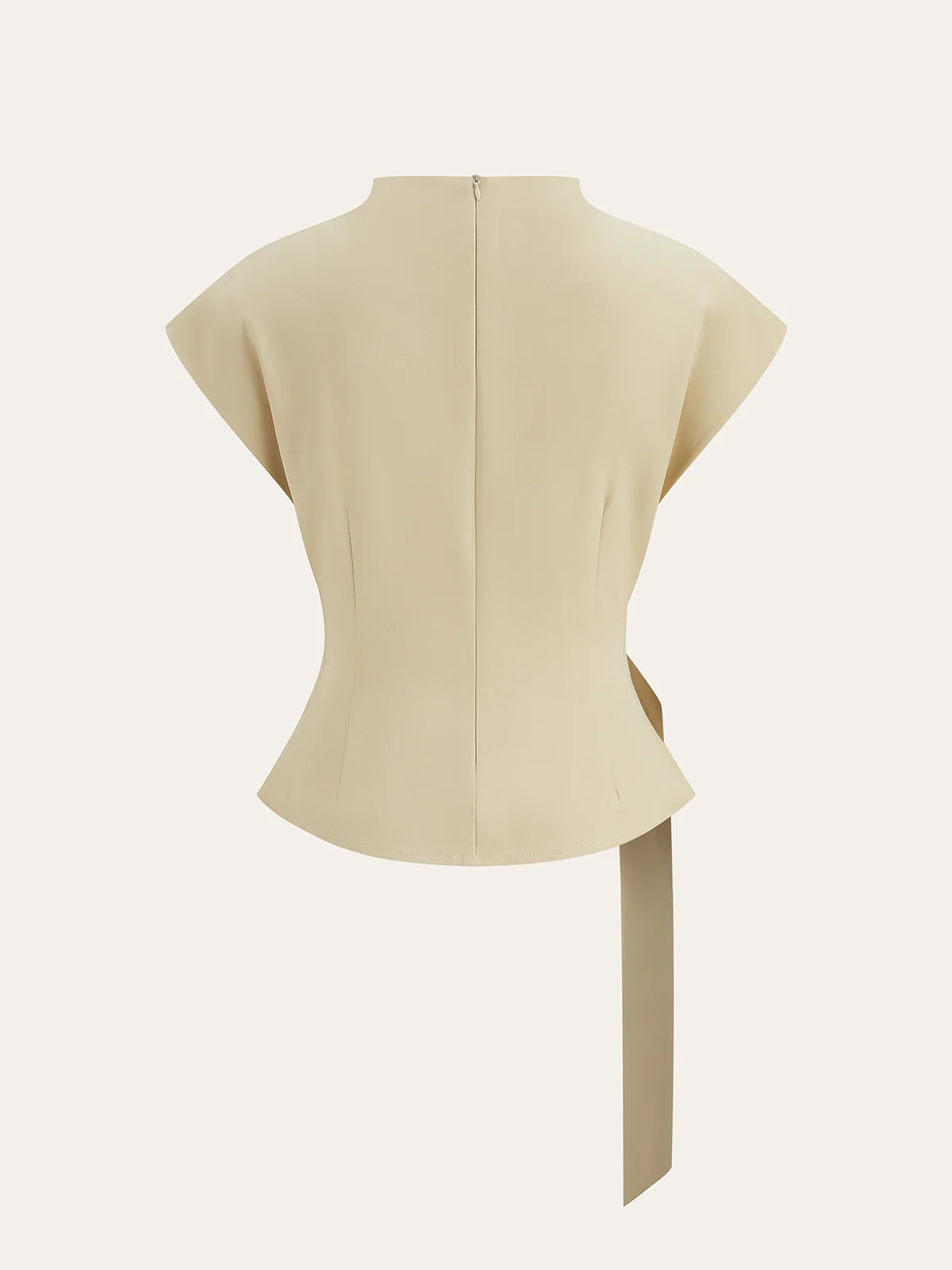 Belted Mock Neck Short-Sleeve Blouse - Wholesalesil