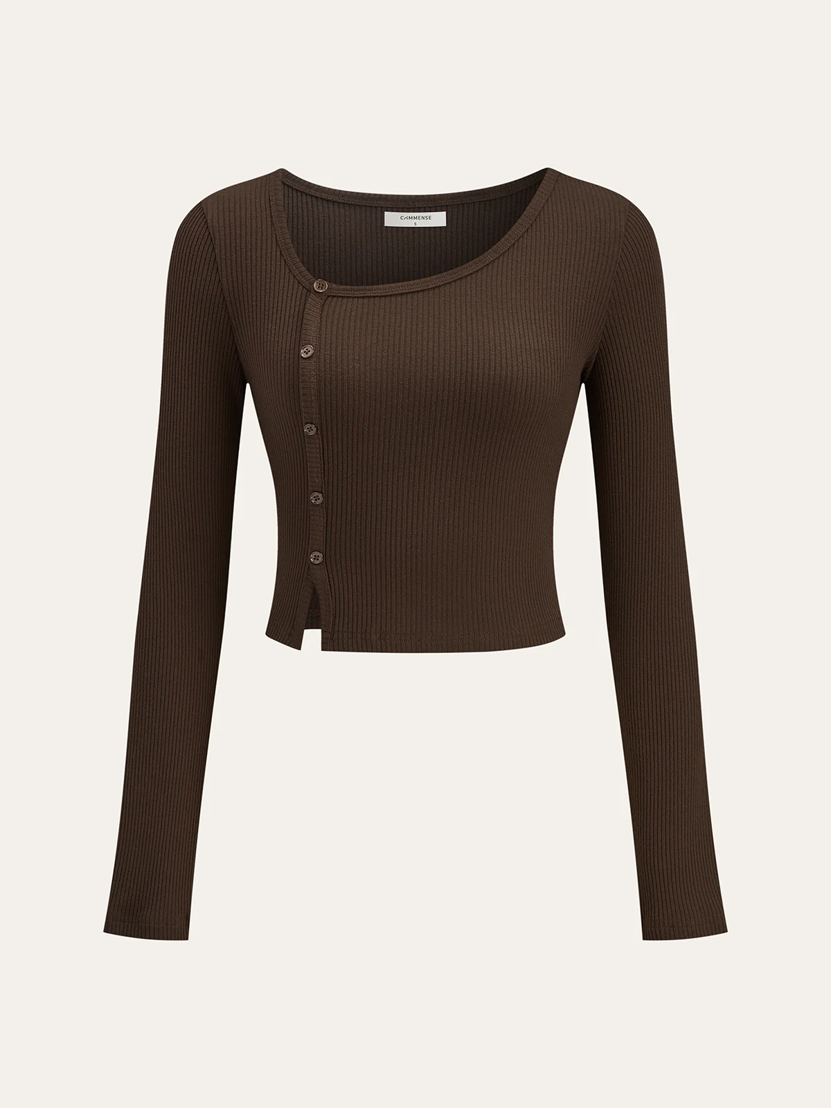 Asymmetric Button Detail Ribbed T-Shirt - Wholesalesil