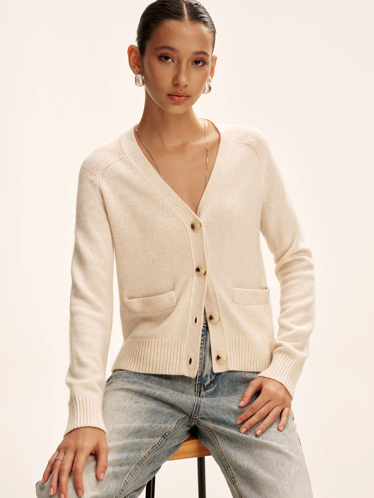 V-Neck Wool Blend Cardigan - Wholesalesil