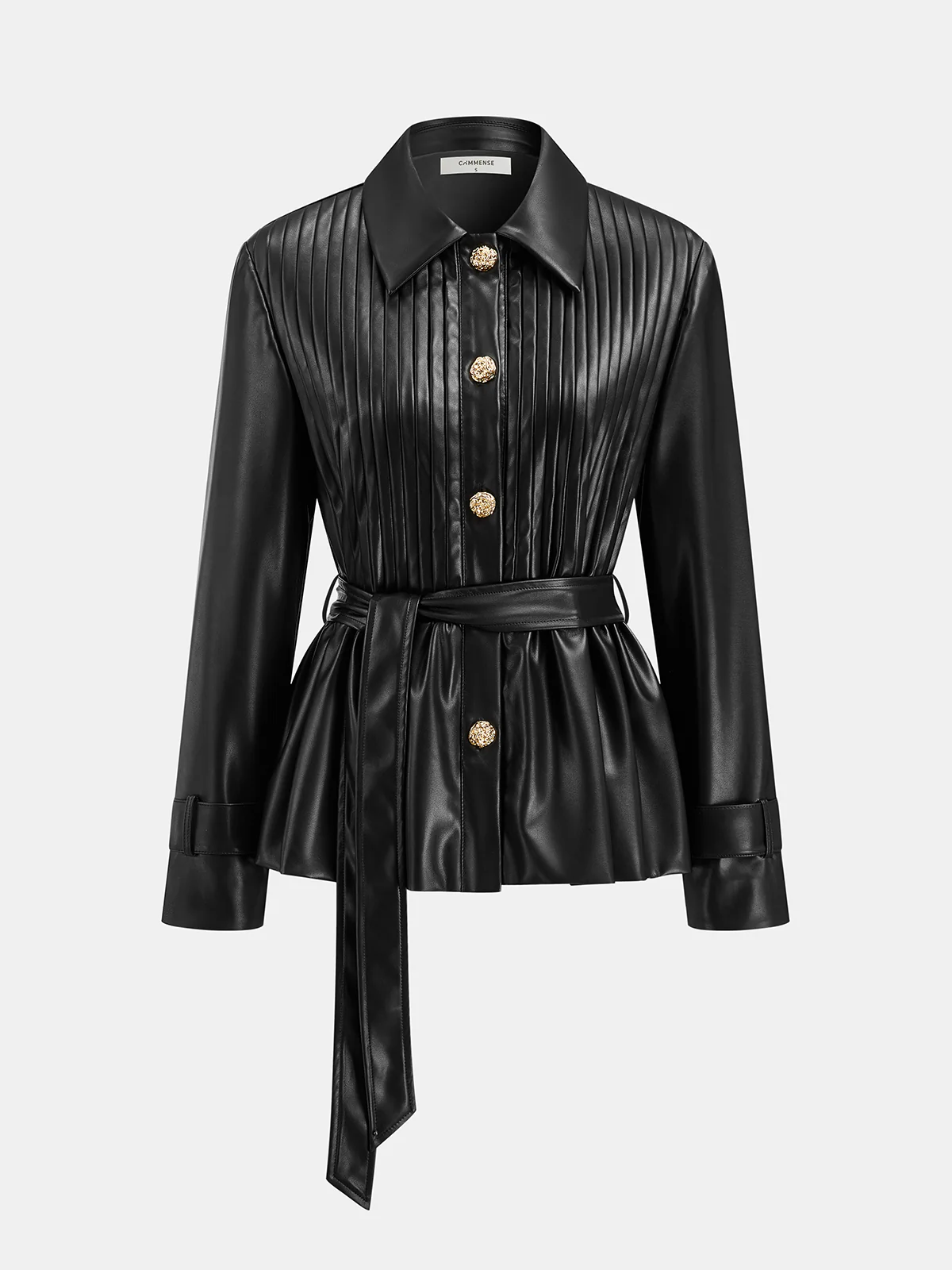 Belted Faux Leather Textured Jacket - Wholesalesil