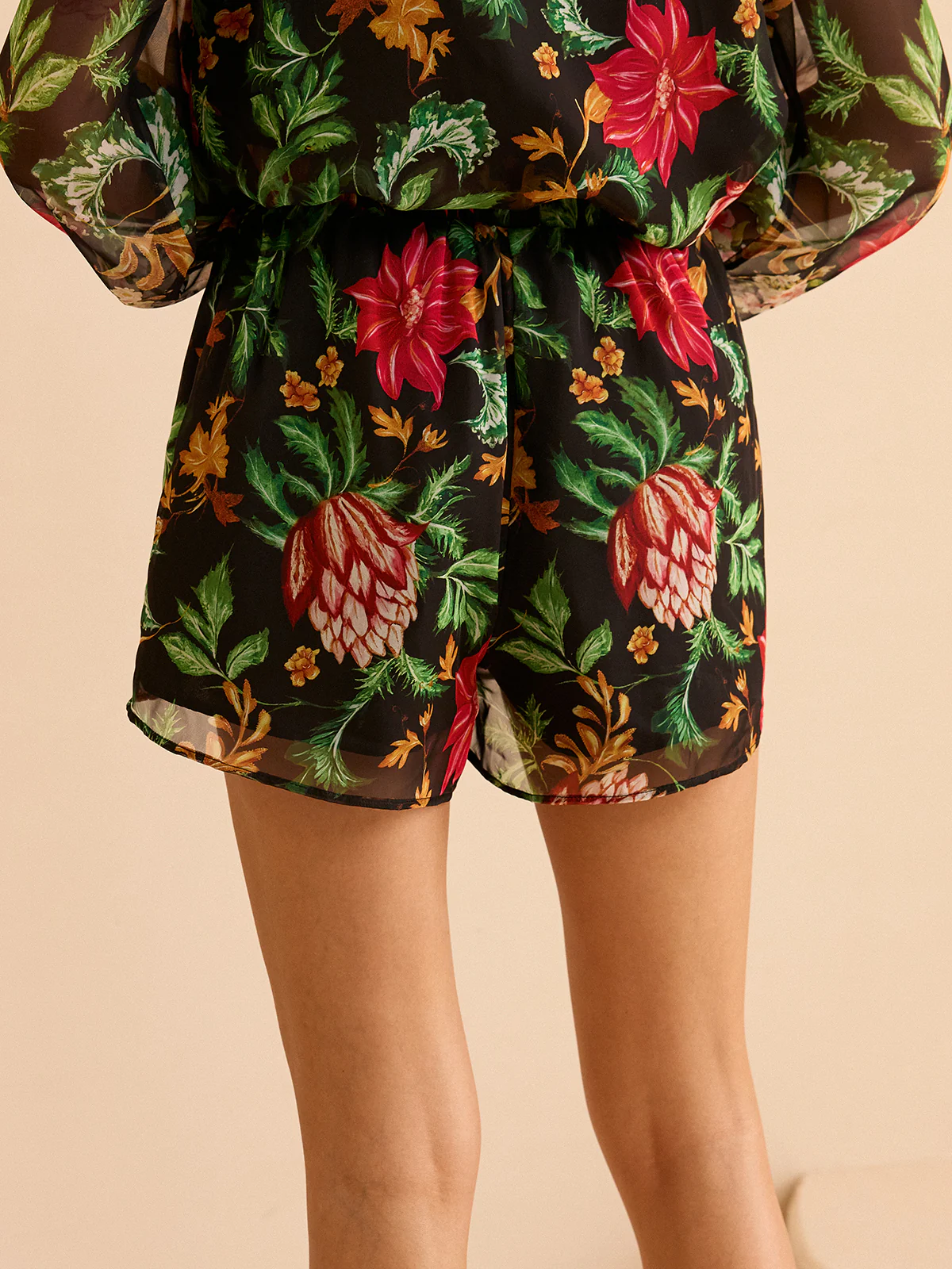 Chiffon Floral Print Elastic Waist Shorts - Wholesalesil