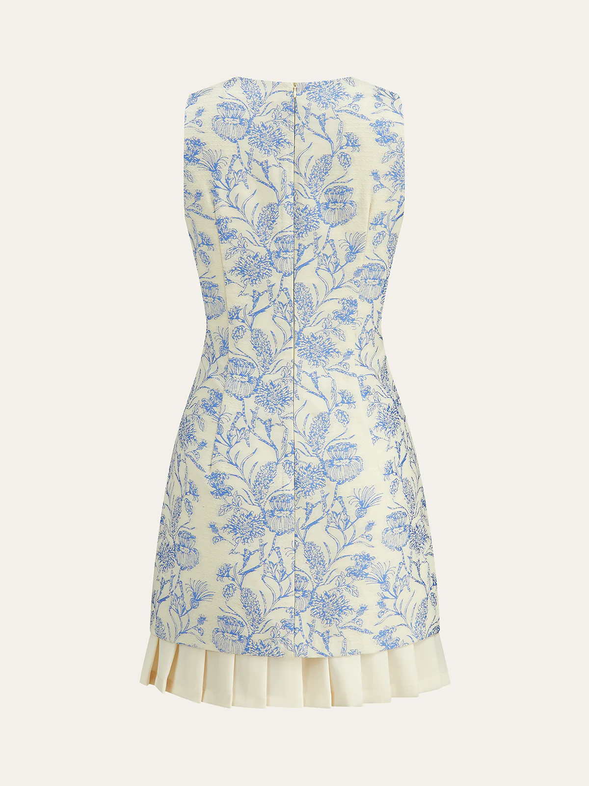Floral Printed Sleeveless Dress with Pleated Hem - Wholesalesil