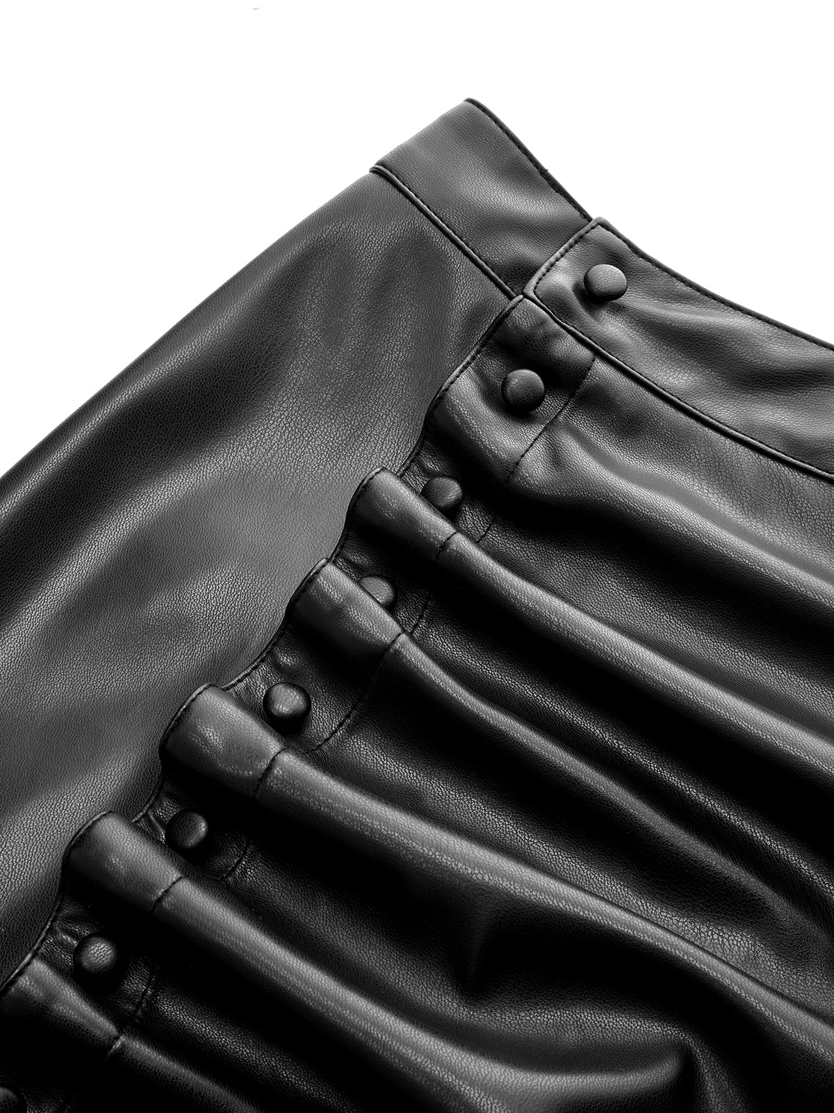 Asymmetric Ruched Faux Leather Midi Skirt - Wholesalesil