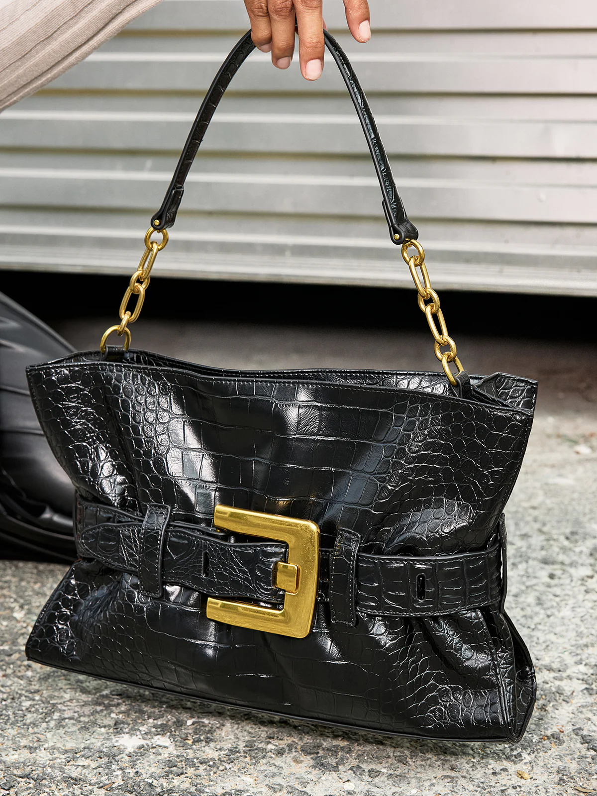 Belted Crocodile Patterned Tote Bag - Wholesalesil