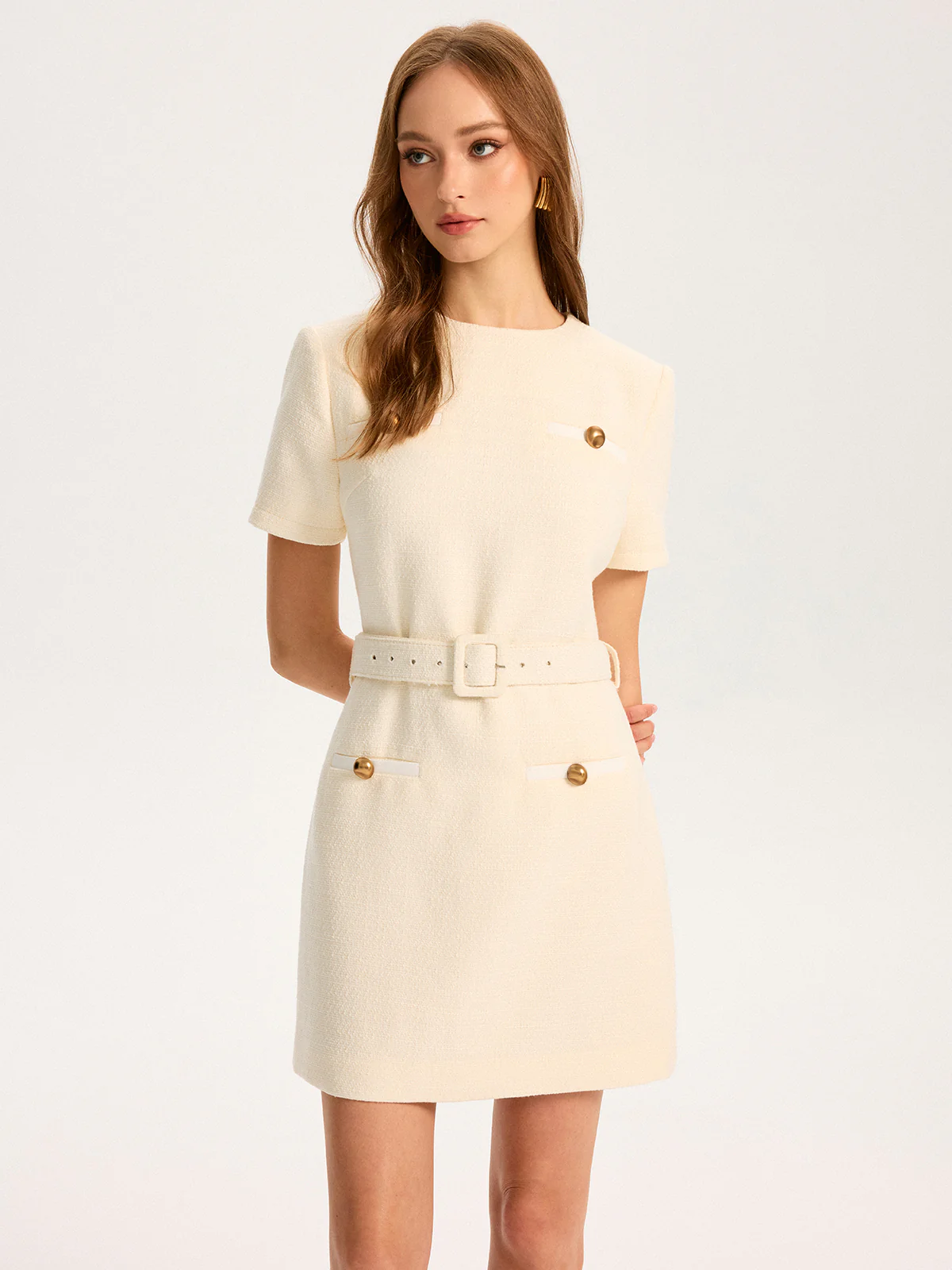 Metal Detail Belted Mini Dress - Wholesalesil