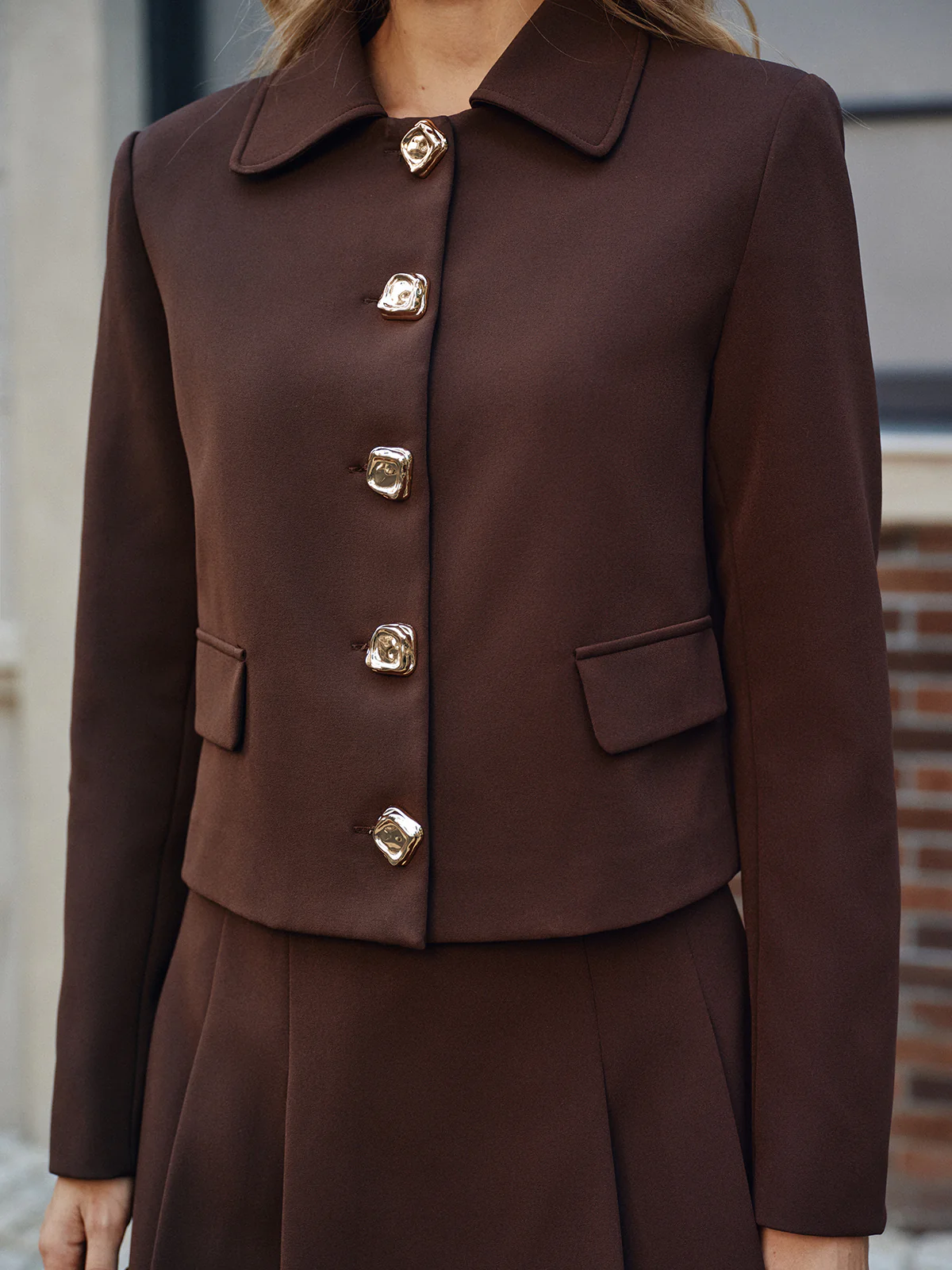 Collared Metal Button Jacket - Wholesalesil