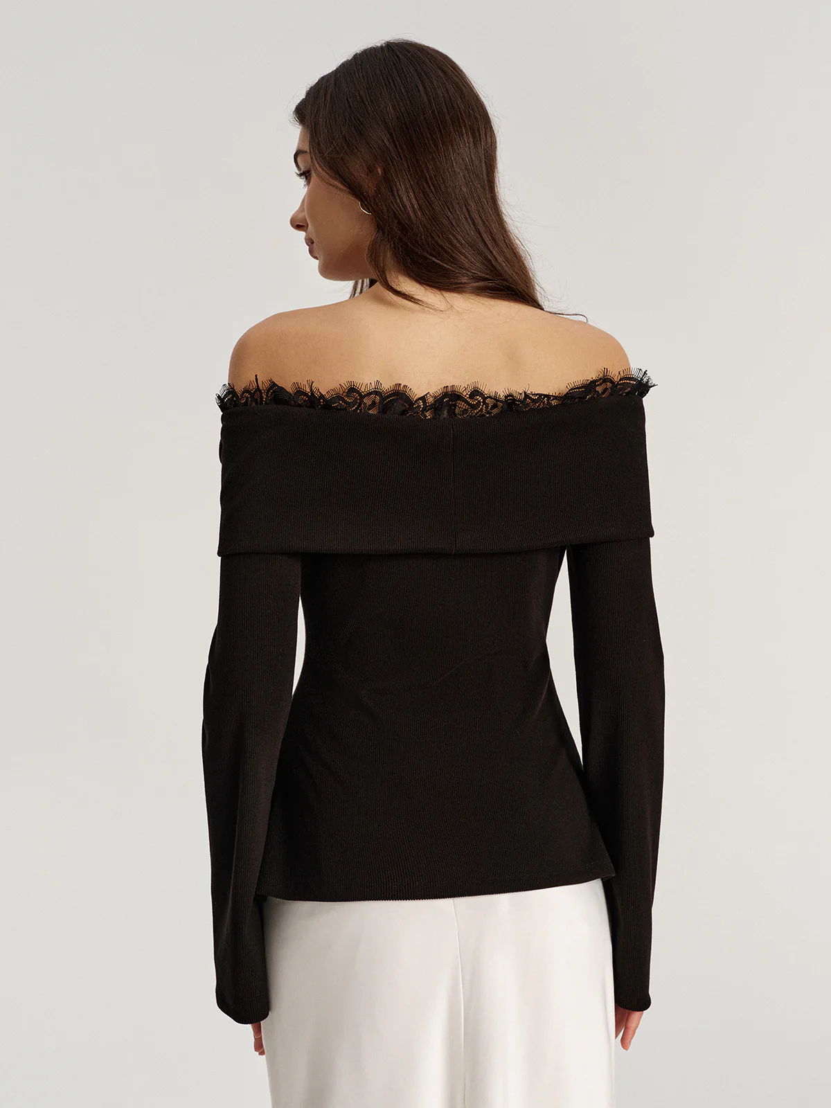 3D Rose Lace Trim Off-Shoulder Top - Wholesalesil