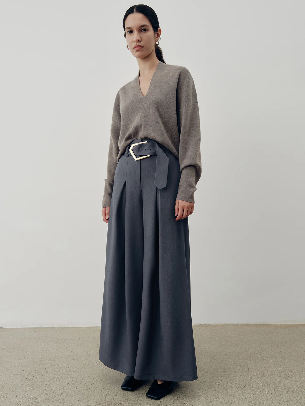 Belted Casual High-Waisted Wide-Leg Pants - Wholesalesil