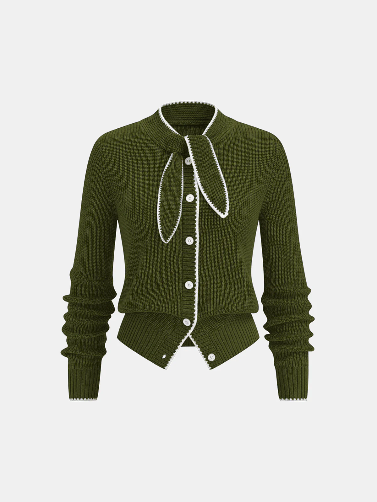 Tie Neck Contrast Trim Wool Blend Cardigan - Wholesalesil