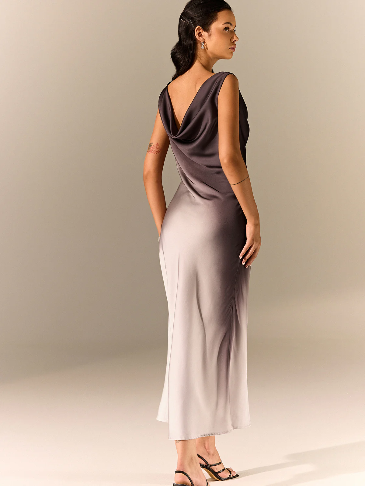 Ombre Satin Cowl Neck Maxi Dress - Wholesalesil
