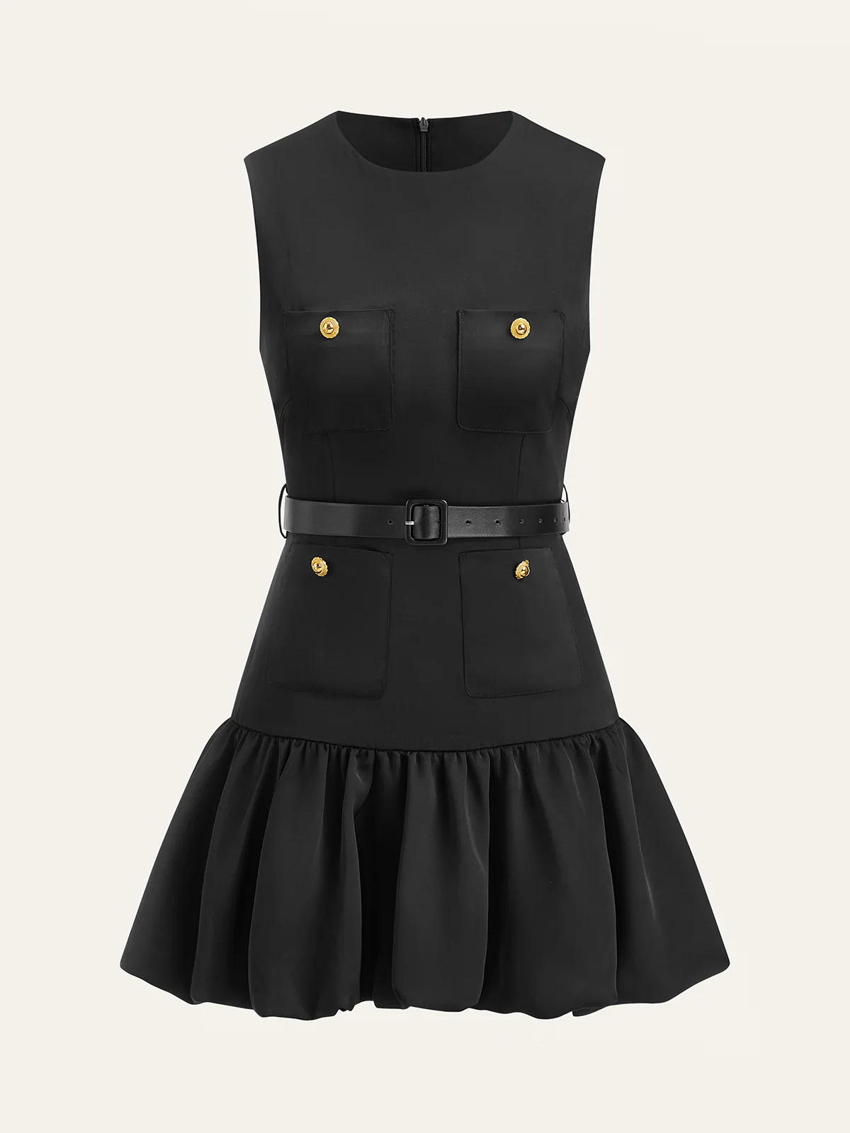 Ruffled Hem Metal Button Mini Dress Without Belt - Wholesalesil