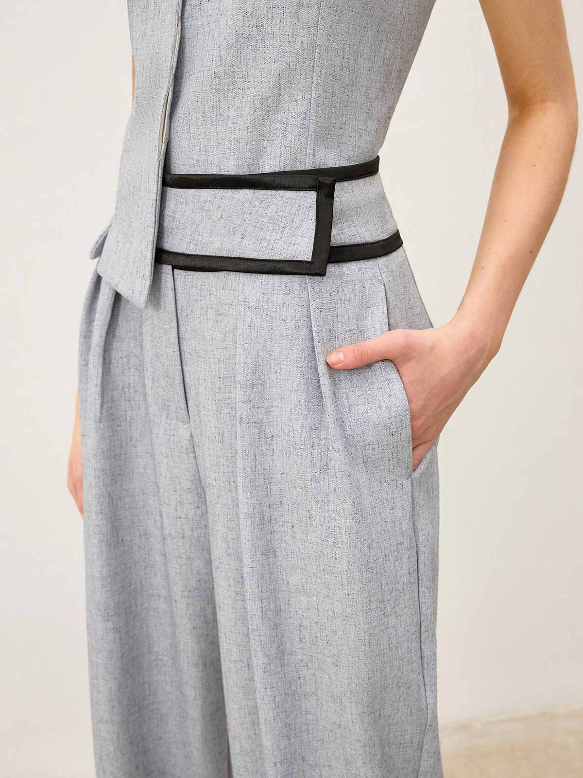 Contrast Waistband Wide - Leg Pants - Wholesalesil