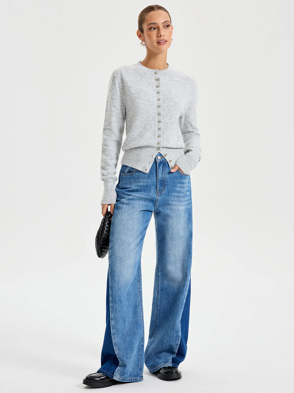 Buttoned Crew Neck Cardigan - Wholesalesil