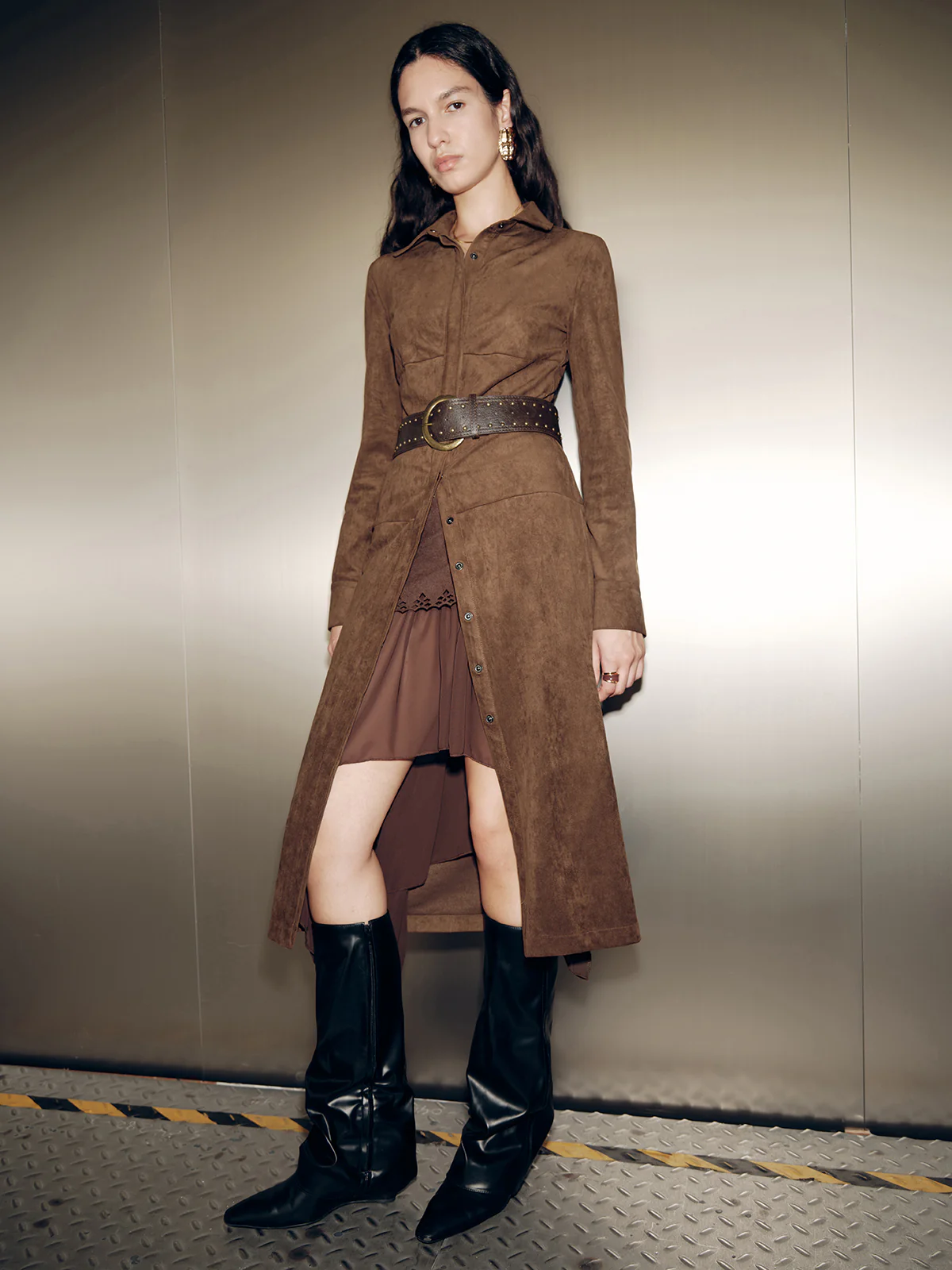 Suede Shirt Dress without Belt - Wholesalesil