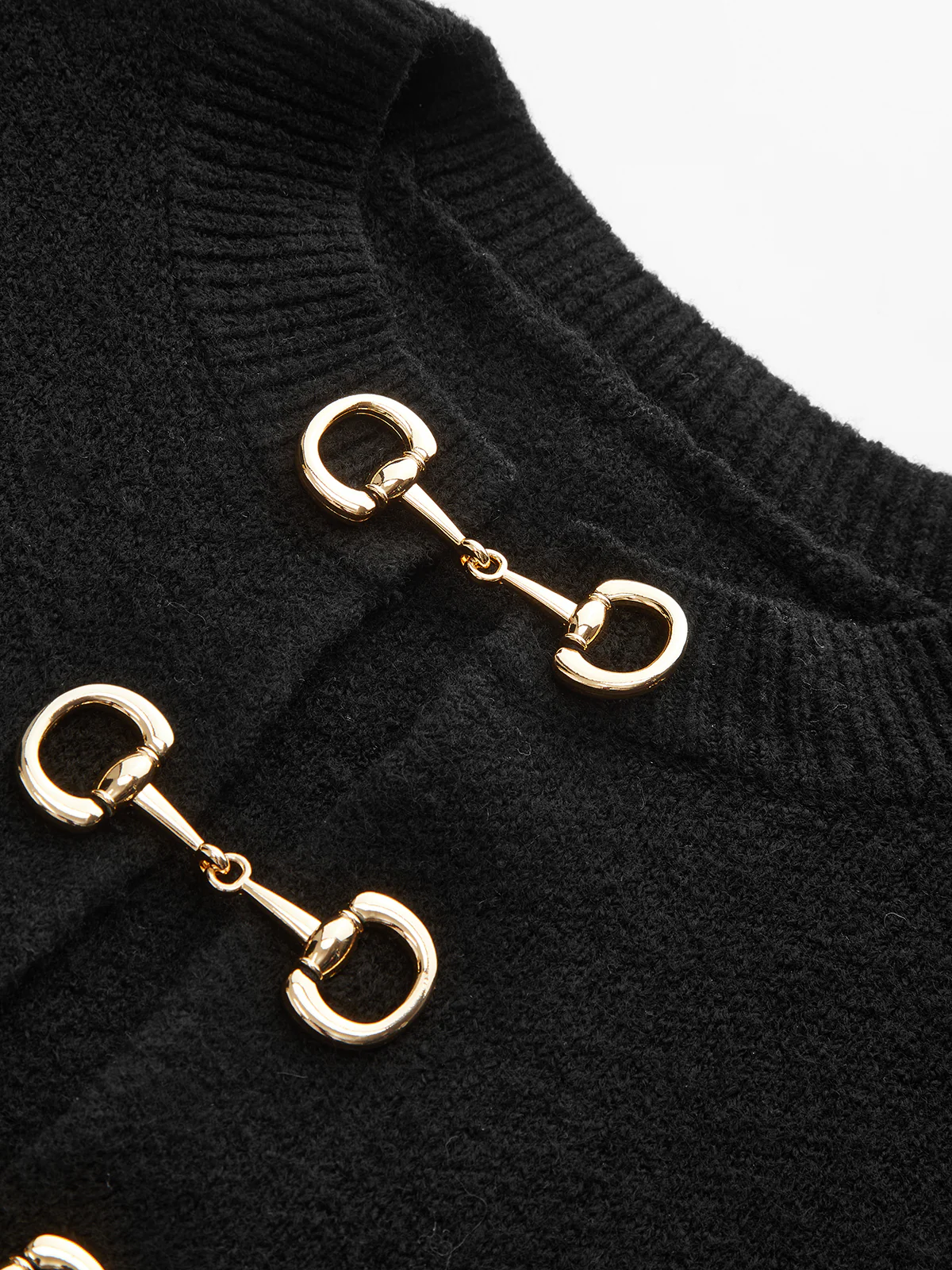 Horsebit Detail Long Sleeve Sweater - Wholesalesil