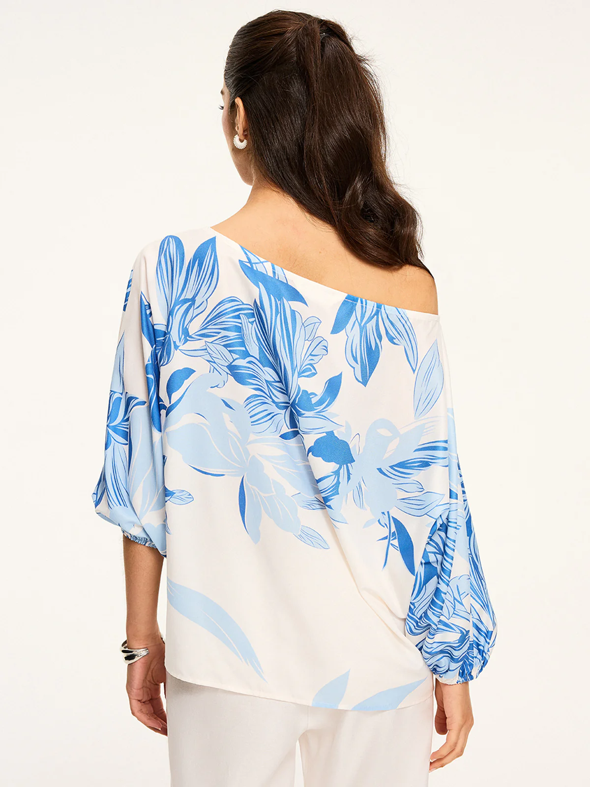 Semi-Sheer Off-Shoulder Floral Print Blouse - Wholesalesil