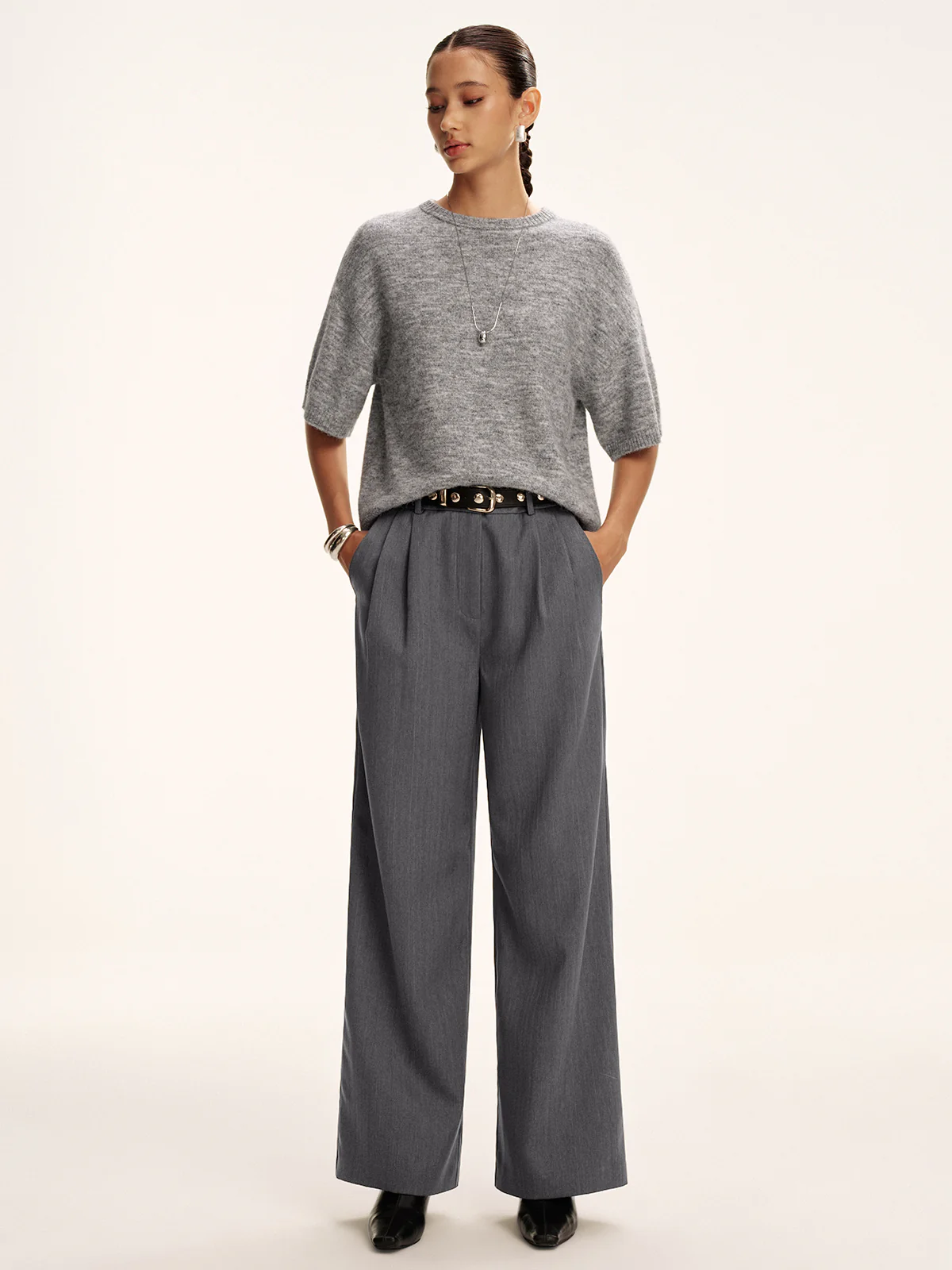 Wool-Blend Short Sleeve Sweater - Wholesalesil