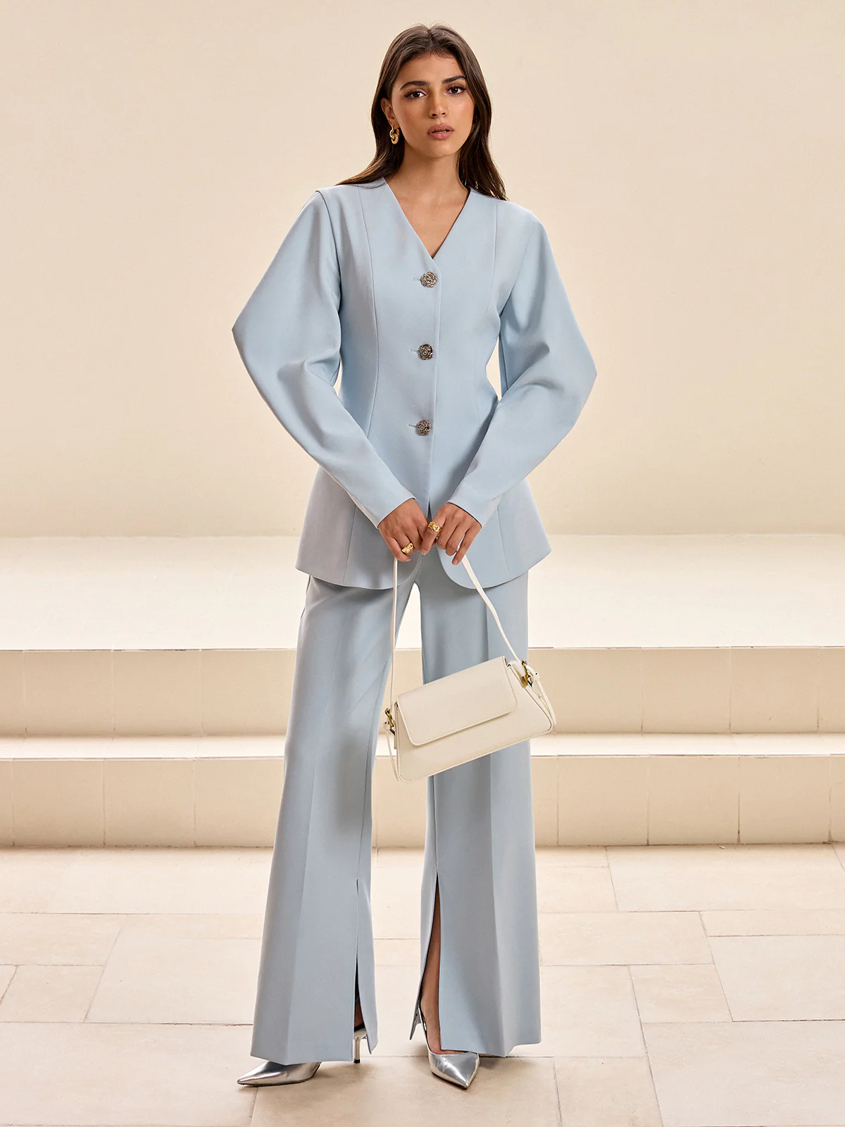 Mid-Waist Wide-Leg Slit Pants - Wholesalesil