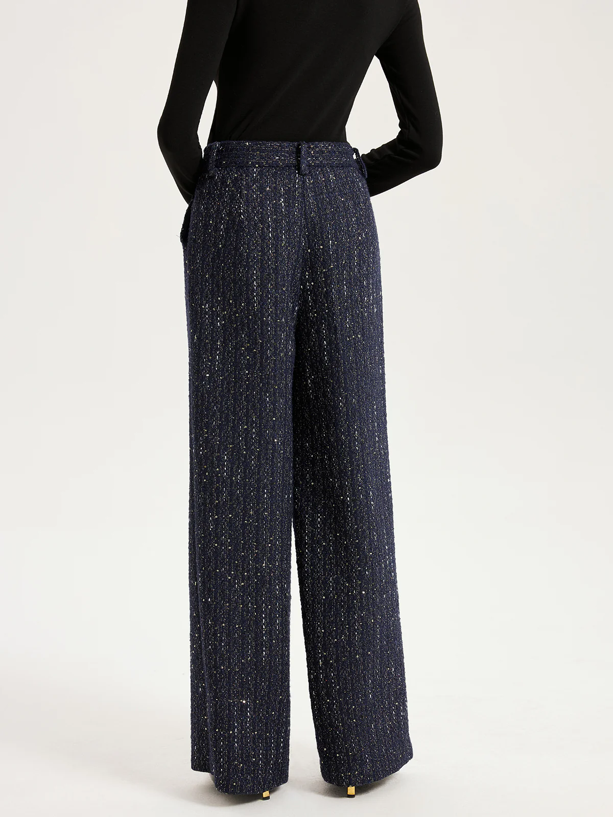 Mid-Waist Tweed Sequin Wide-Leg Pants - Wholesalesil