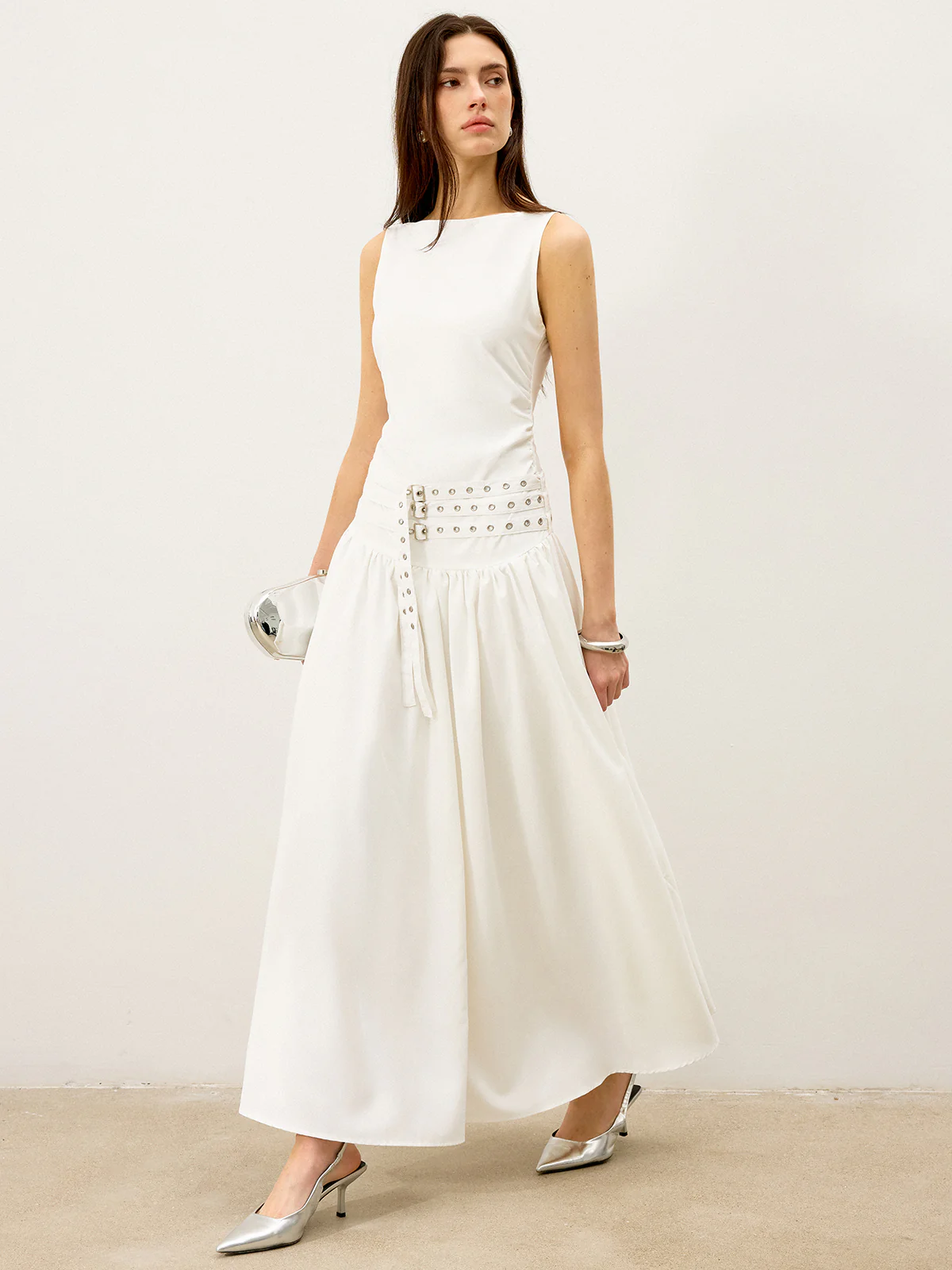 Boat Neck Multi-Belt Low-Waist Maxi Dress - Wholesalesil