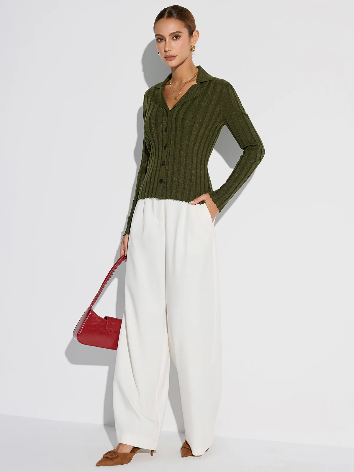 Collared Textured Button Wool Blend Sweater - Wholesalesil