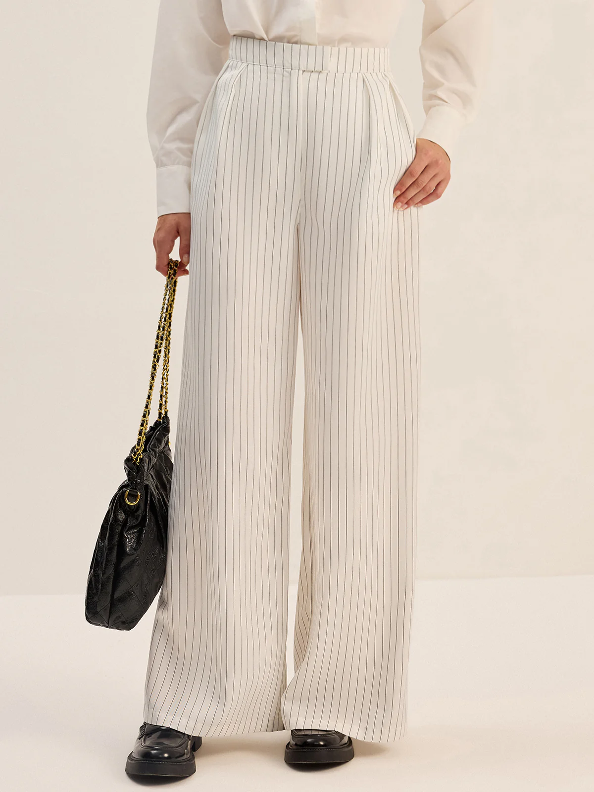 Pinstripe Wide-Leg Pants - Wholesalesil
