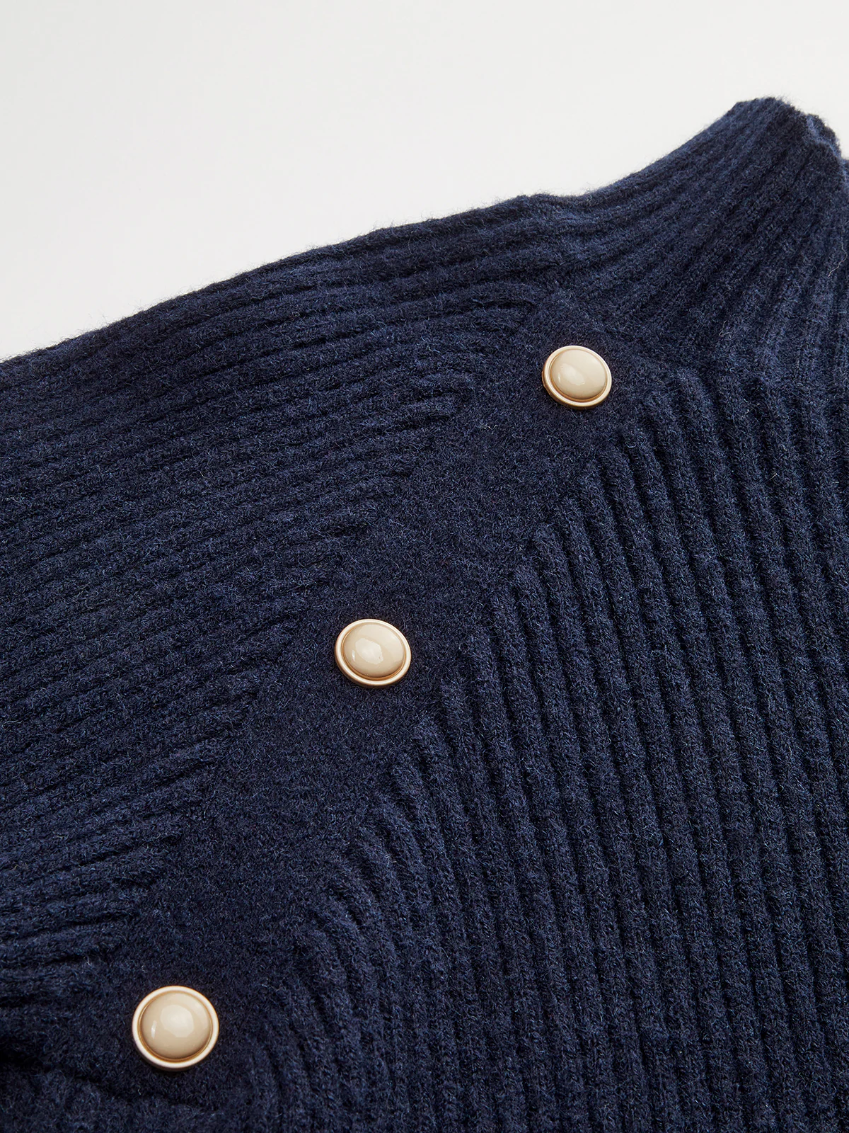 Metal Detail Mock Neck Puff Sleeve Sweater - Wholesalesil