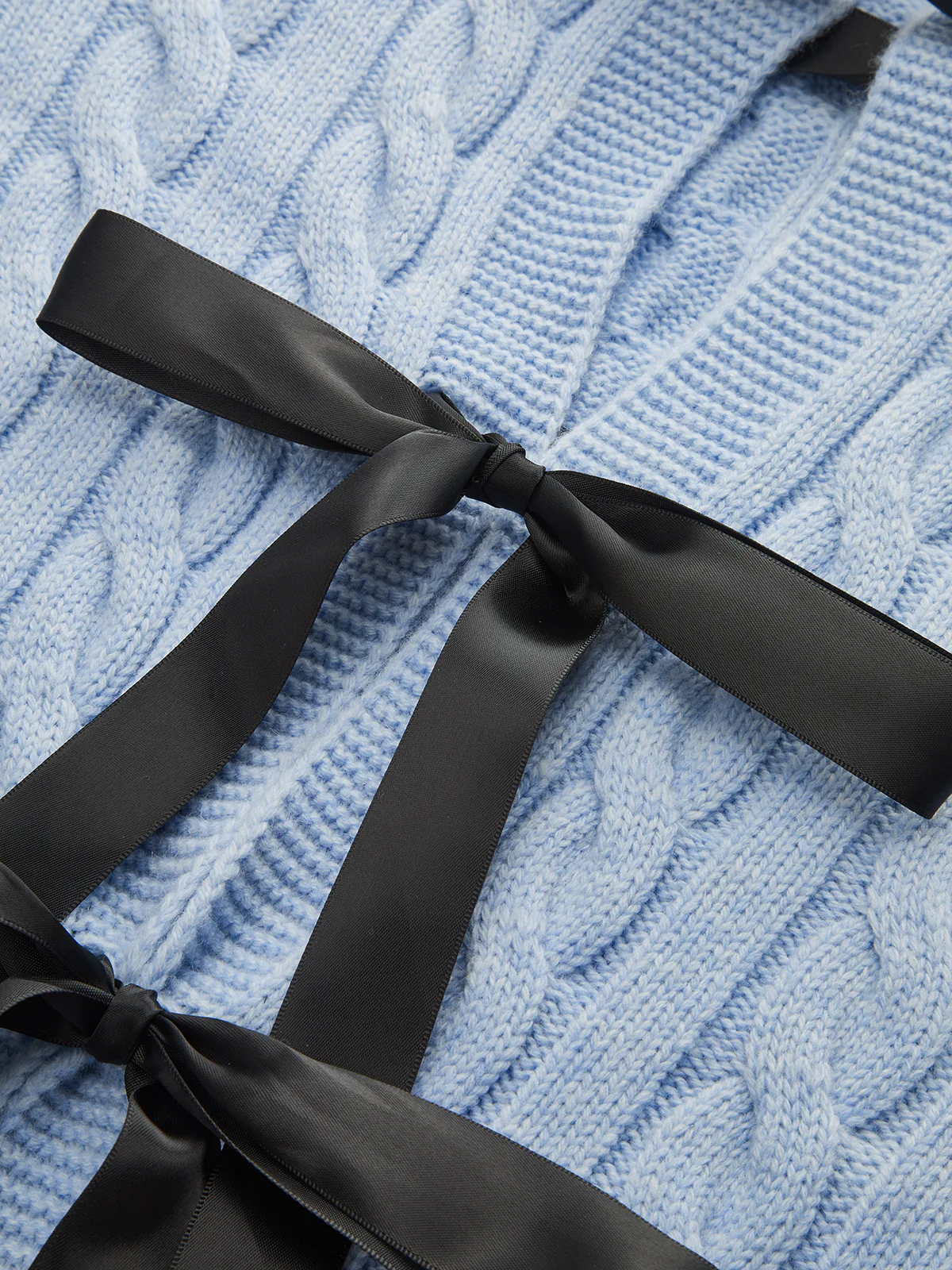 Cable Knit Tie Detail Sweater - Wholesalesil