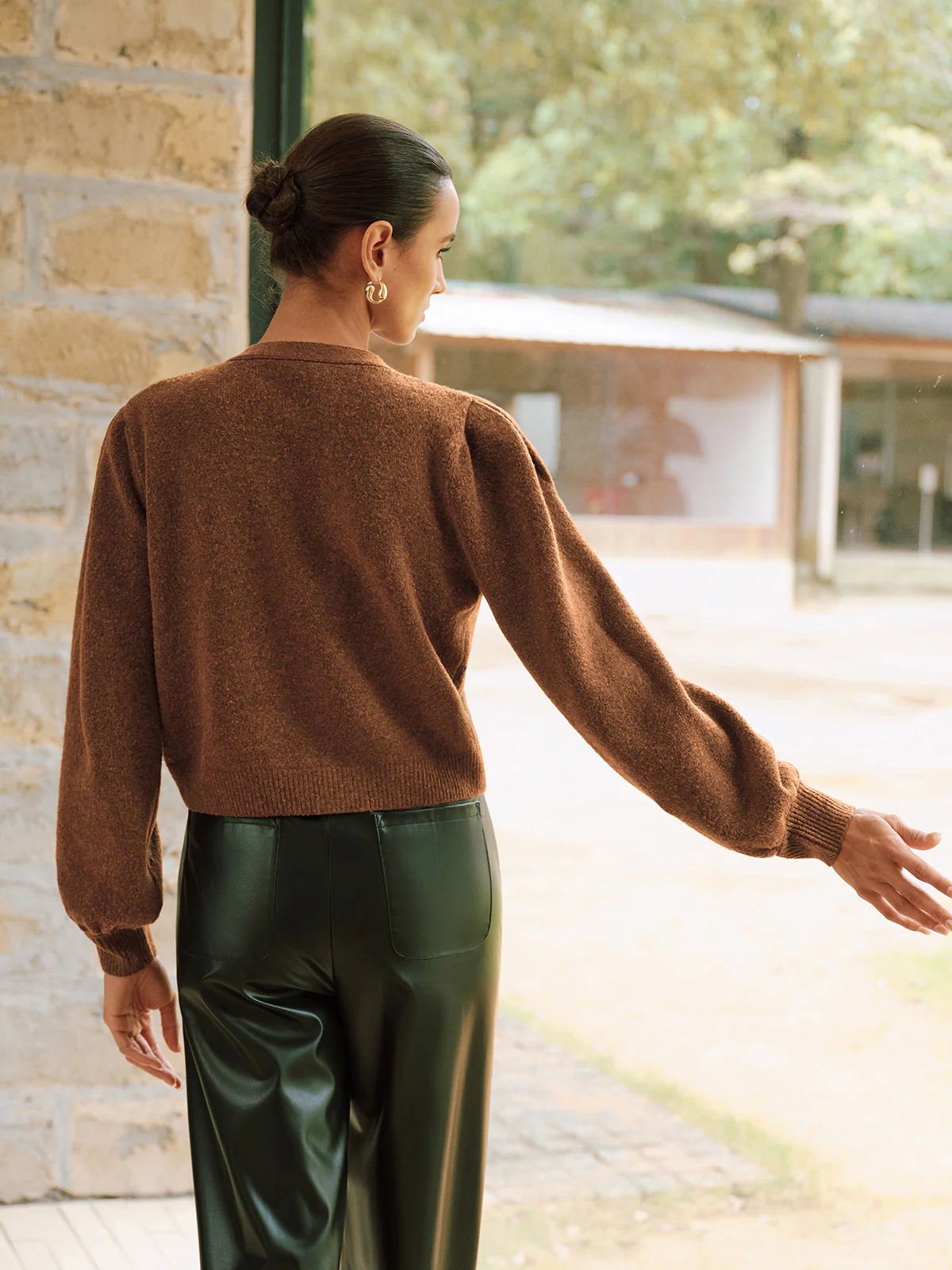 Metal Button V-Neck Knit Cardigan - Wholesalesil