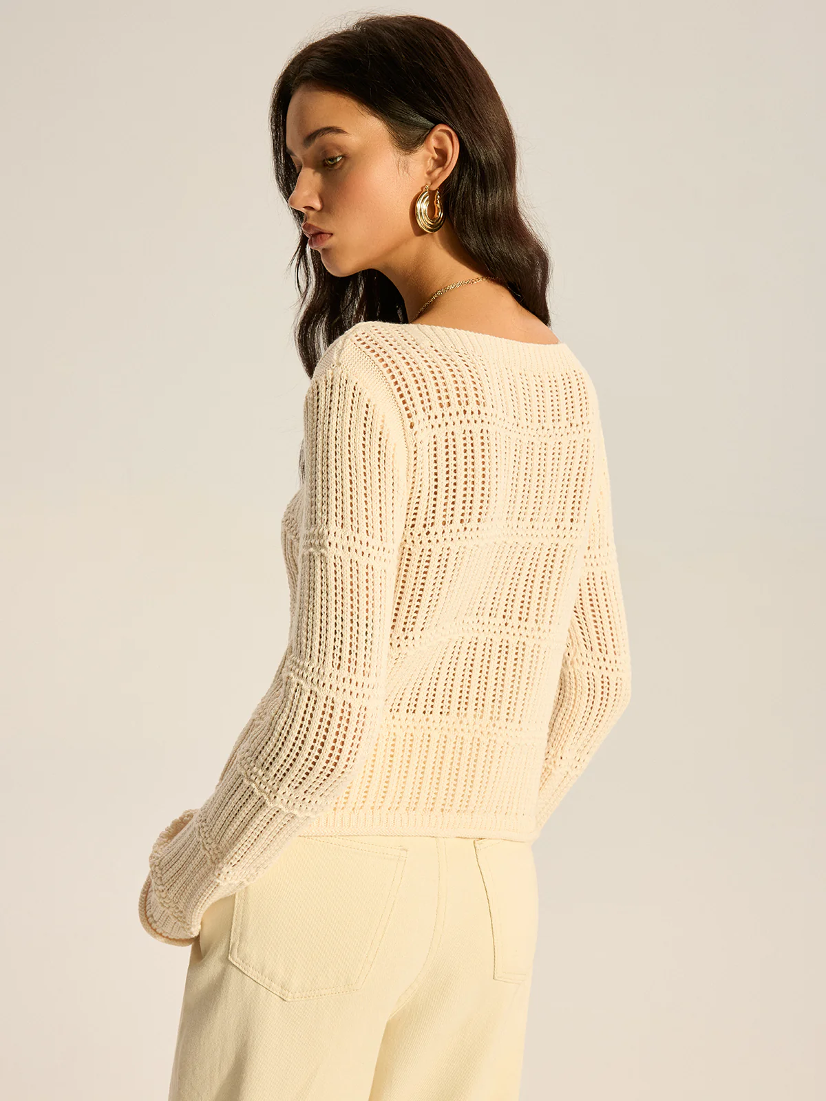 Mesh-Knit Long-Sleeve Sweater - Wholesalesil