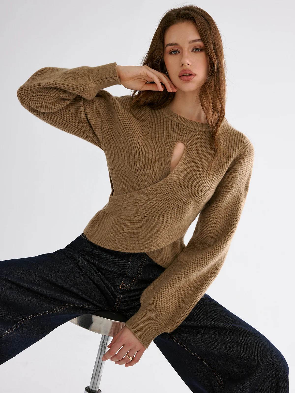 Cut-out Asymmetrical-Hem Sweater - Wholesalesil