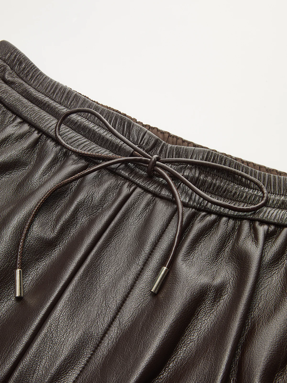 Faux Leather High-Waist Drawstring Wide-Leg Pants - Wholesalesil