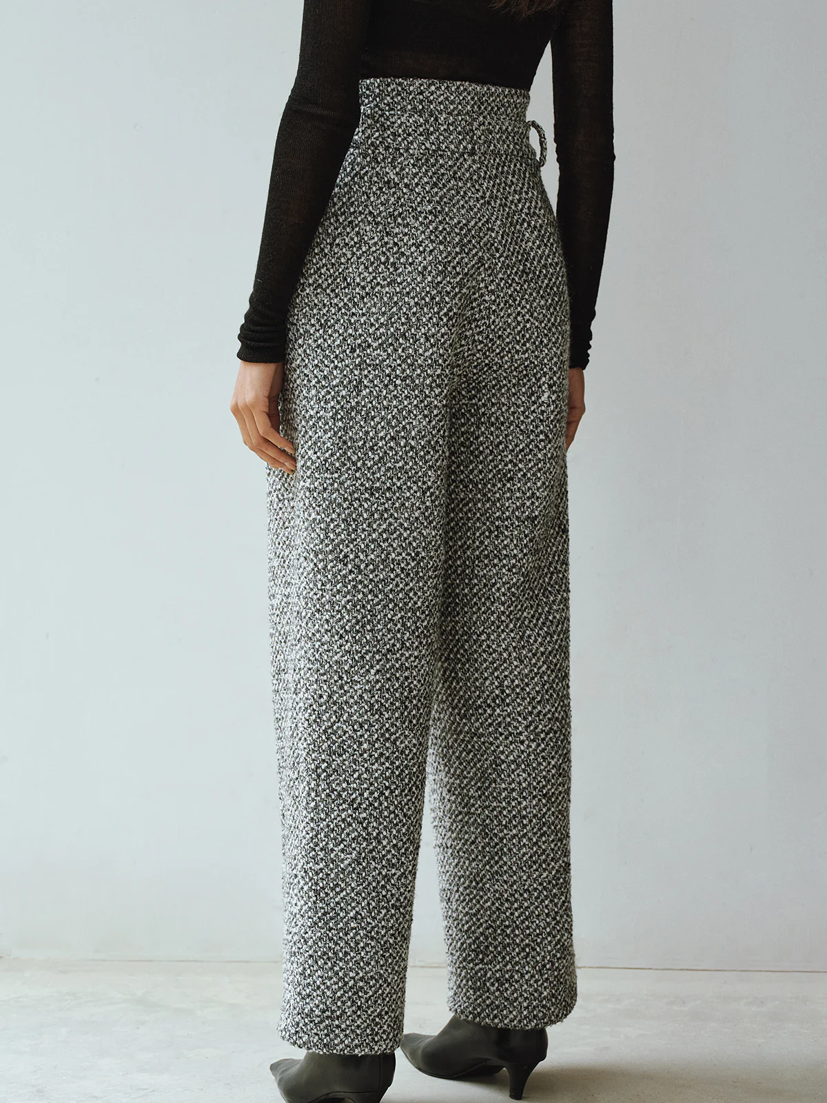 Wool Blend Double Waistband Tweed Pants - Wholesalesil